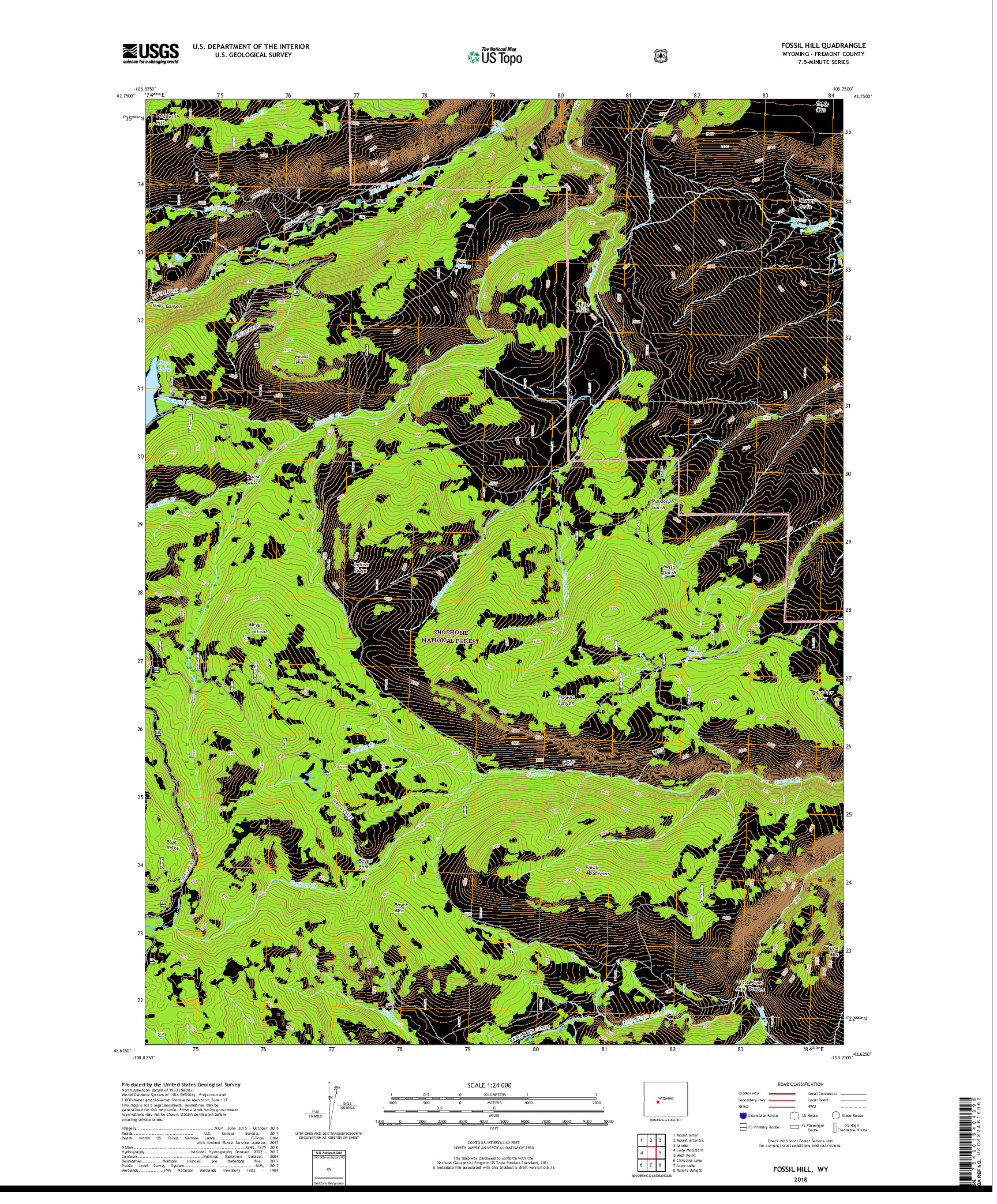 USGS US TOPO 7.5-MINUTE MAP FOR FOSSIL HILL, WY 2018