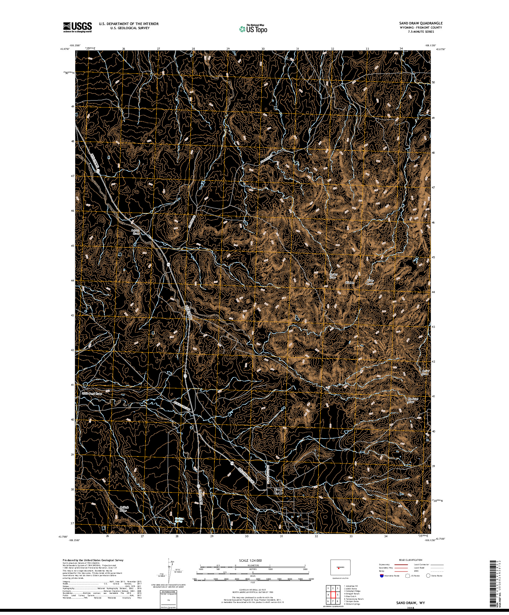 USGS US TOPO 7.5-MINUTE MAP FOR SAND DRAW, WY 2018