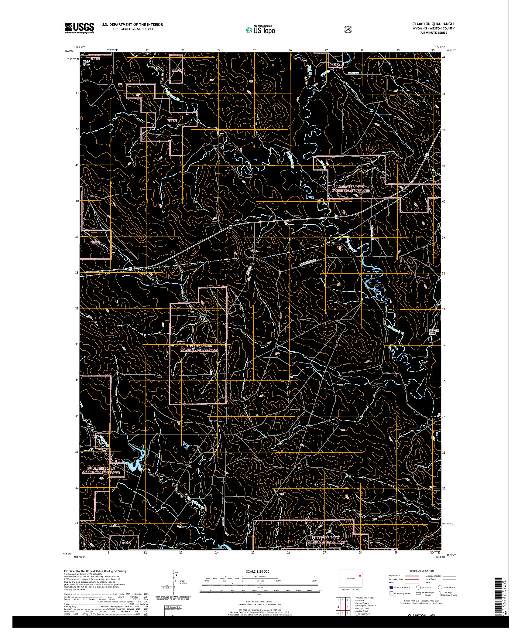 USGS US TOPO 7.5-MINUTE MAP FOR CLARETON, WY 2018