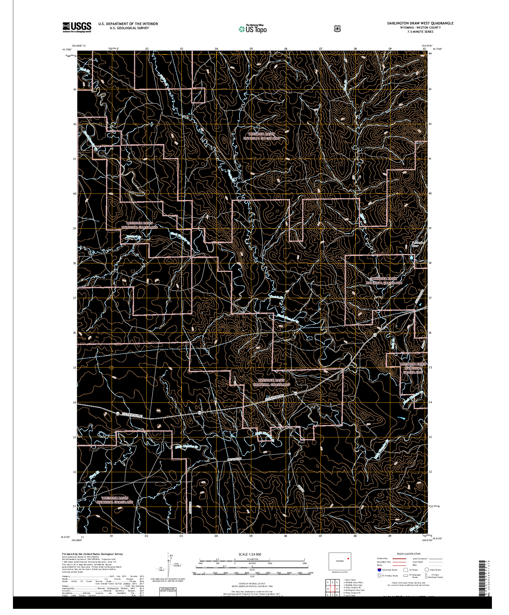 USGS US TOPO 7.5-MINUTE MAP FOR DARLINGTON DRAW WEST, WY 2018
