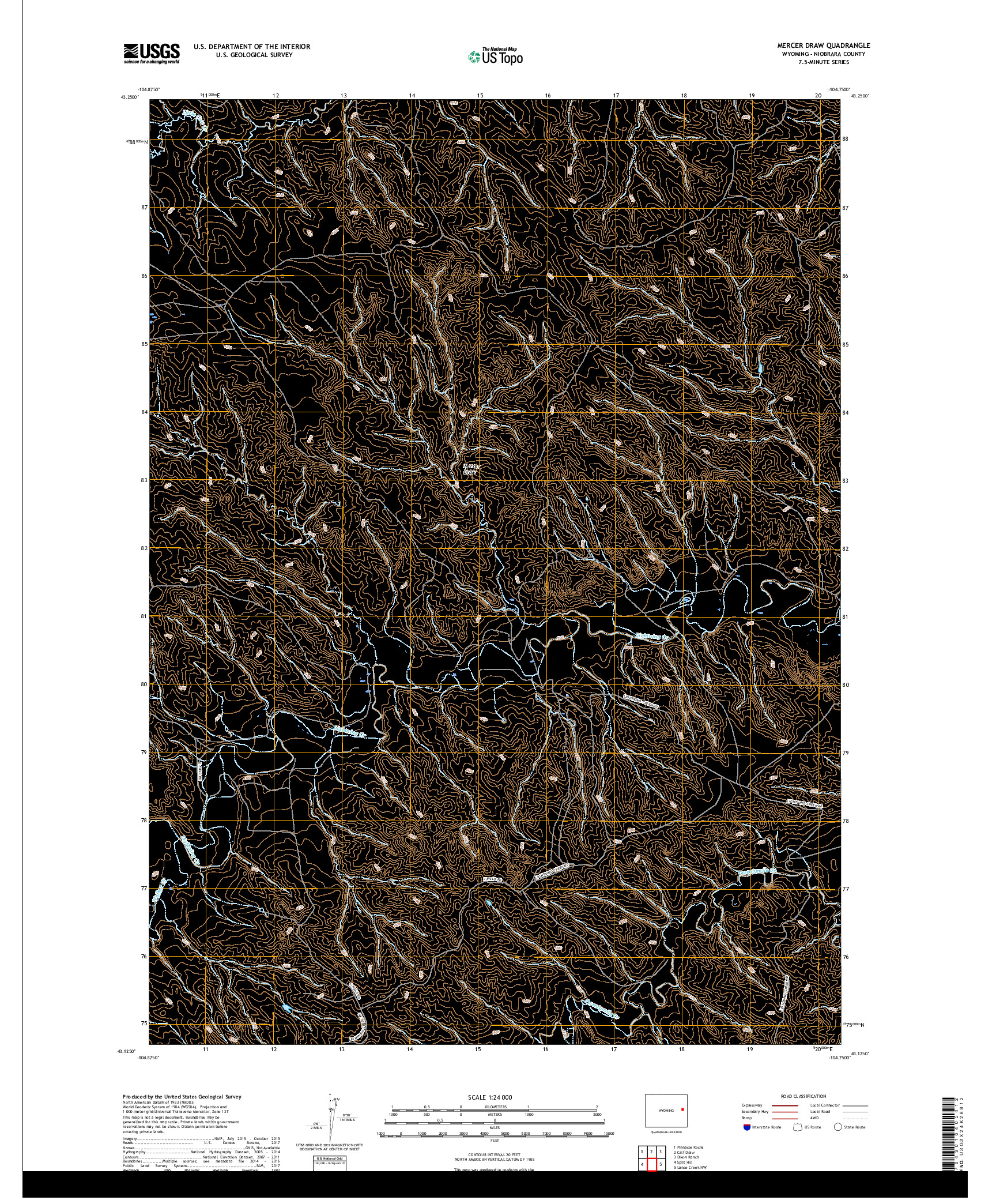 USGS US TOPO 7.5-MINUTE MAP FOR MERCER DRAW, WY 2018