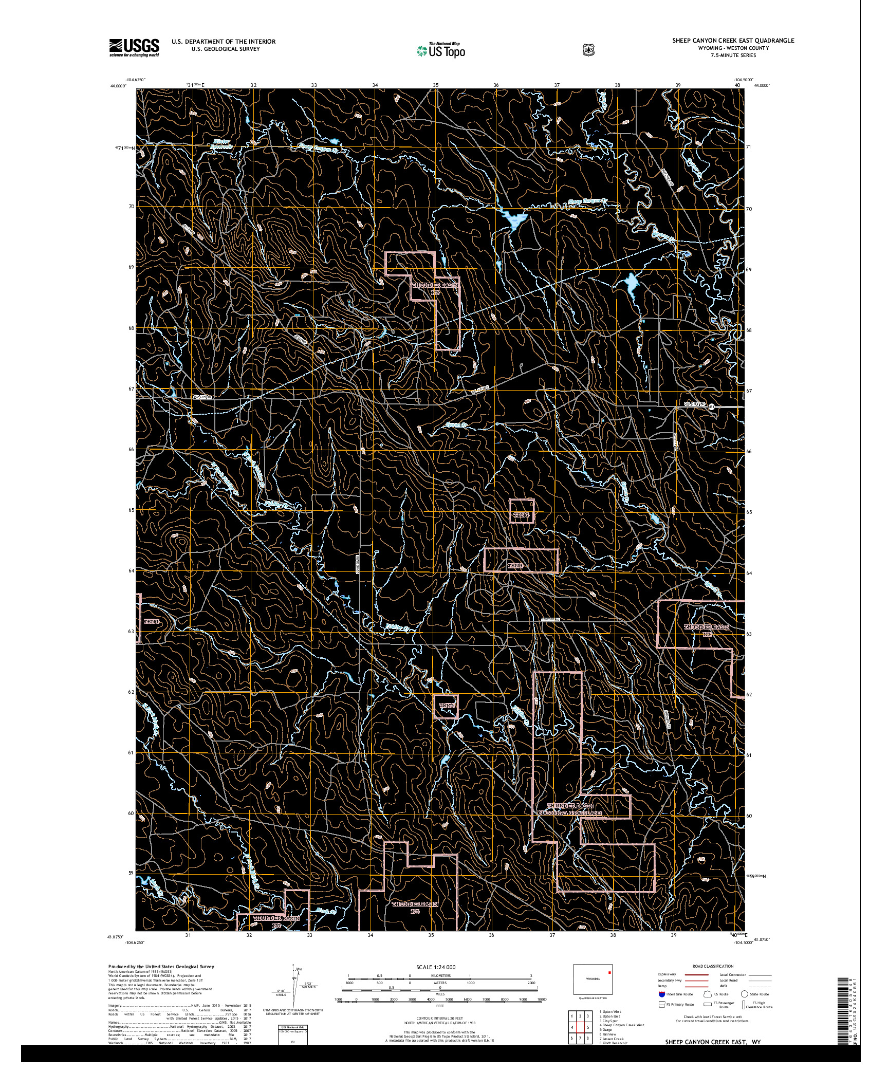 USGS US TOPO 7.5-MINUTE MAP FOR SHEEP CANYON CREEK EAST, WY 2018