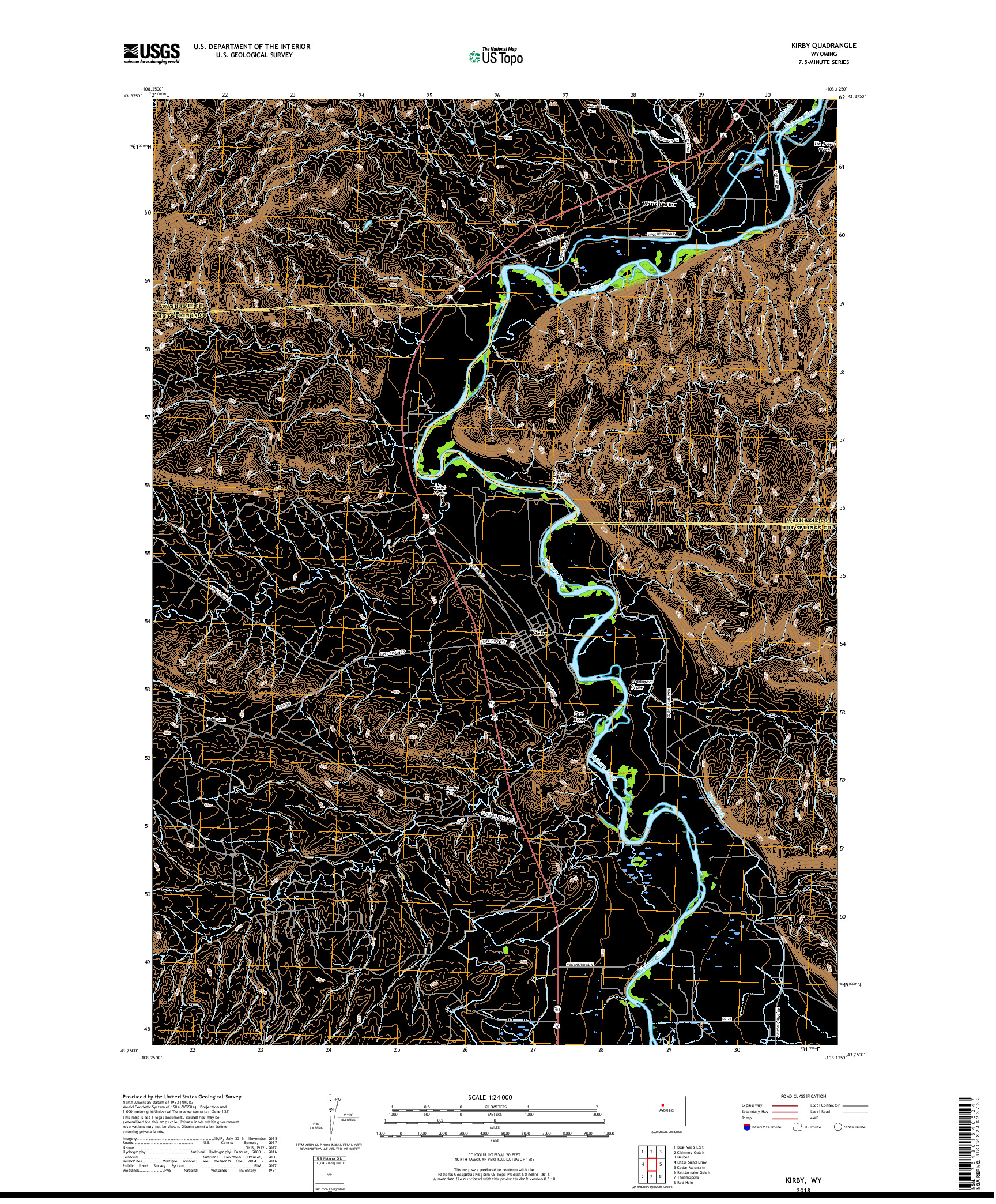 USGS US TOPO 7.5-MINUTE MAP FOR KIRBY, WY 2018