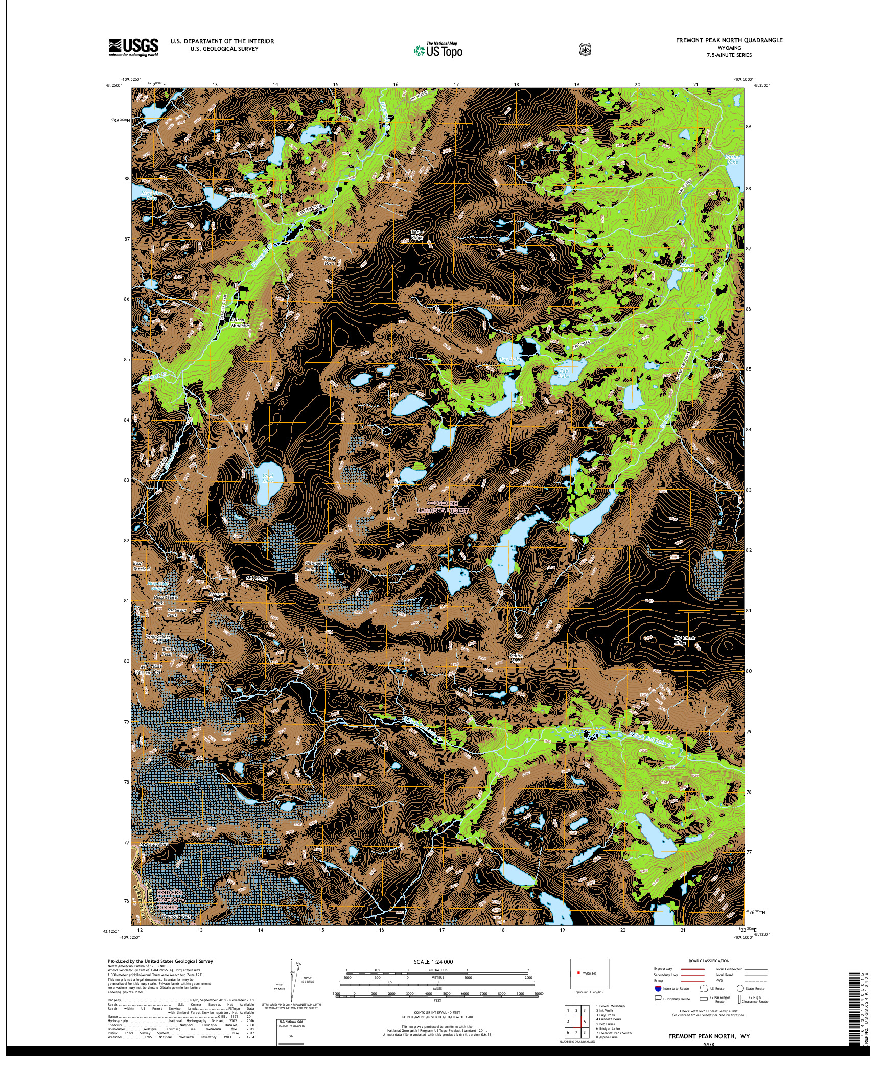 USGS US TOPO 7.5-MINUTE MAP FOR FREMONT PEAK NORTH, WY 2018