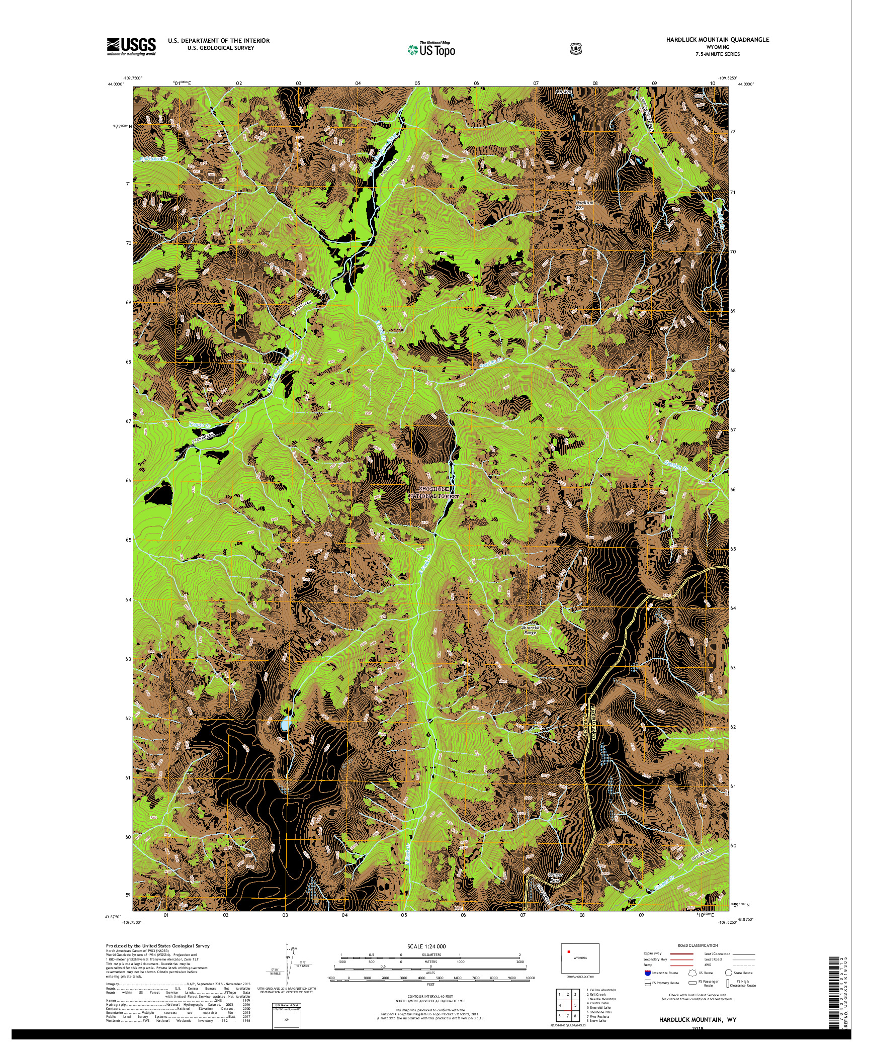 USGS US TOPO 7.5-MINUTE MAP FOR HARDLUCK MOUNTAIN, WY 2018