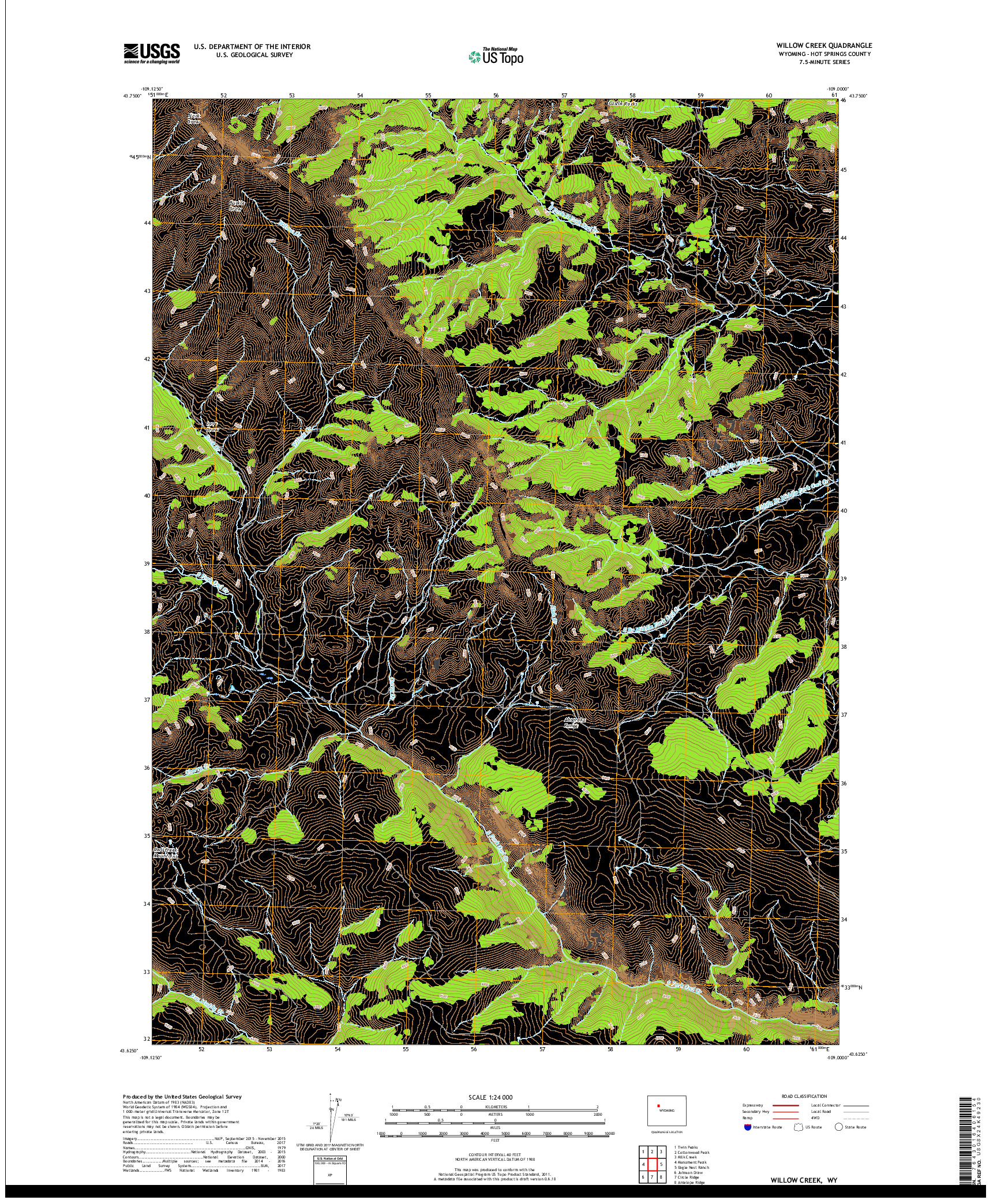 USGS US TOPO 7.5-MINUTE MAP FOR WILLOW CREEK, WY 2018