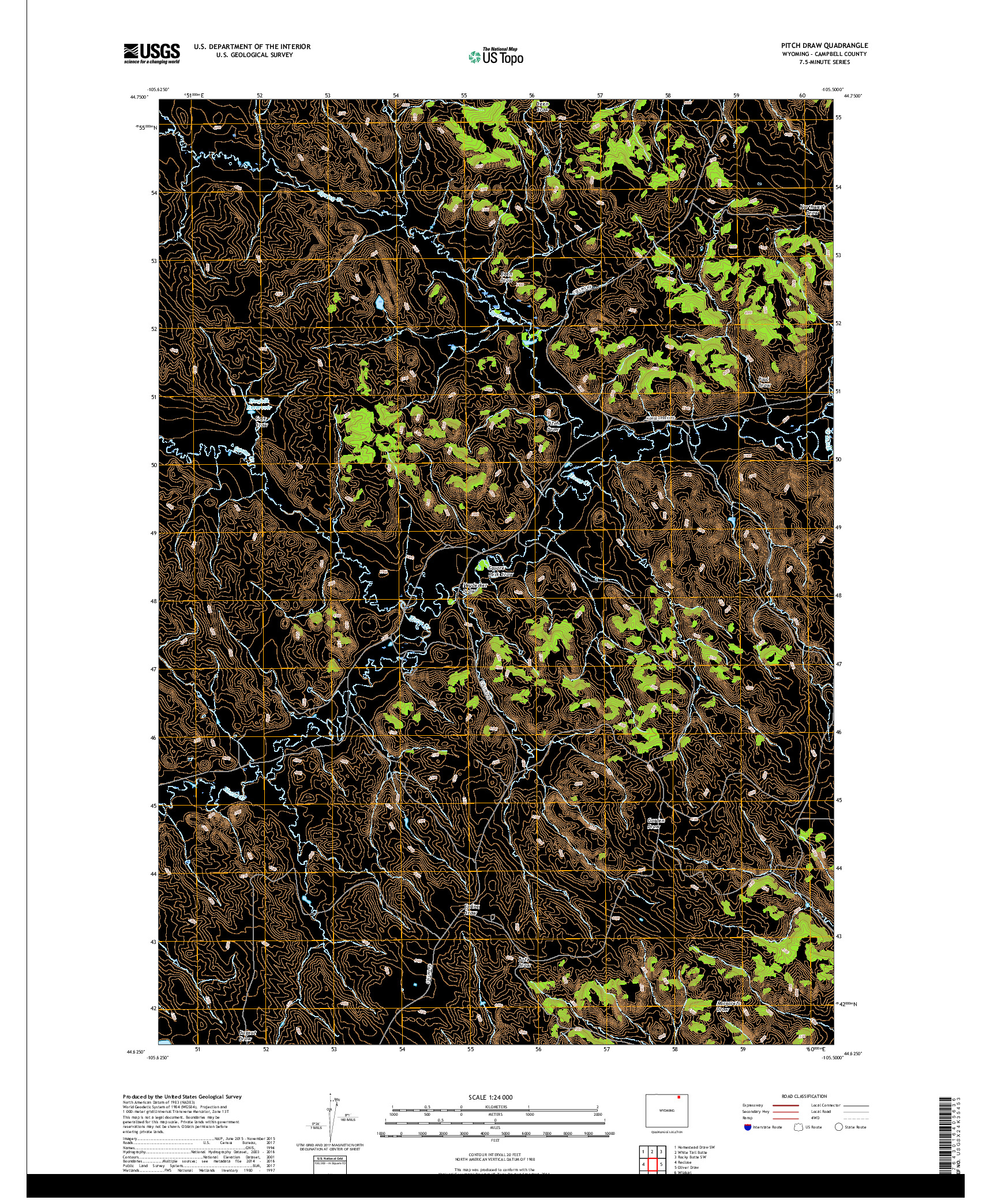 USGS US TOPO 7.5-MINUTE MAP FOR PITCH DRAW, WY 2018