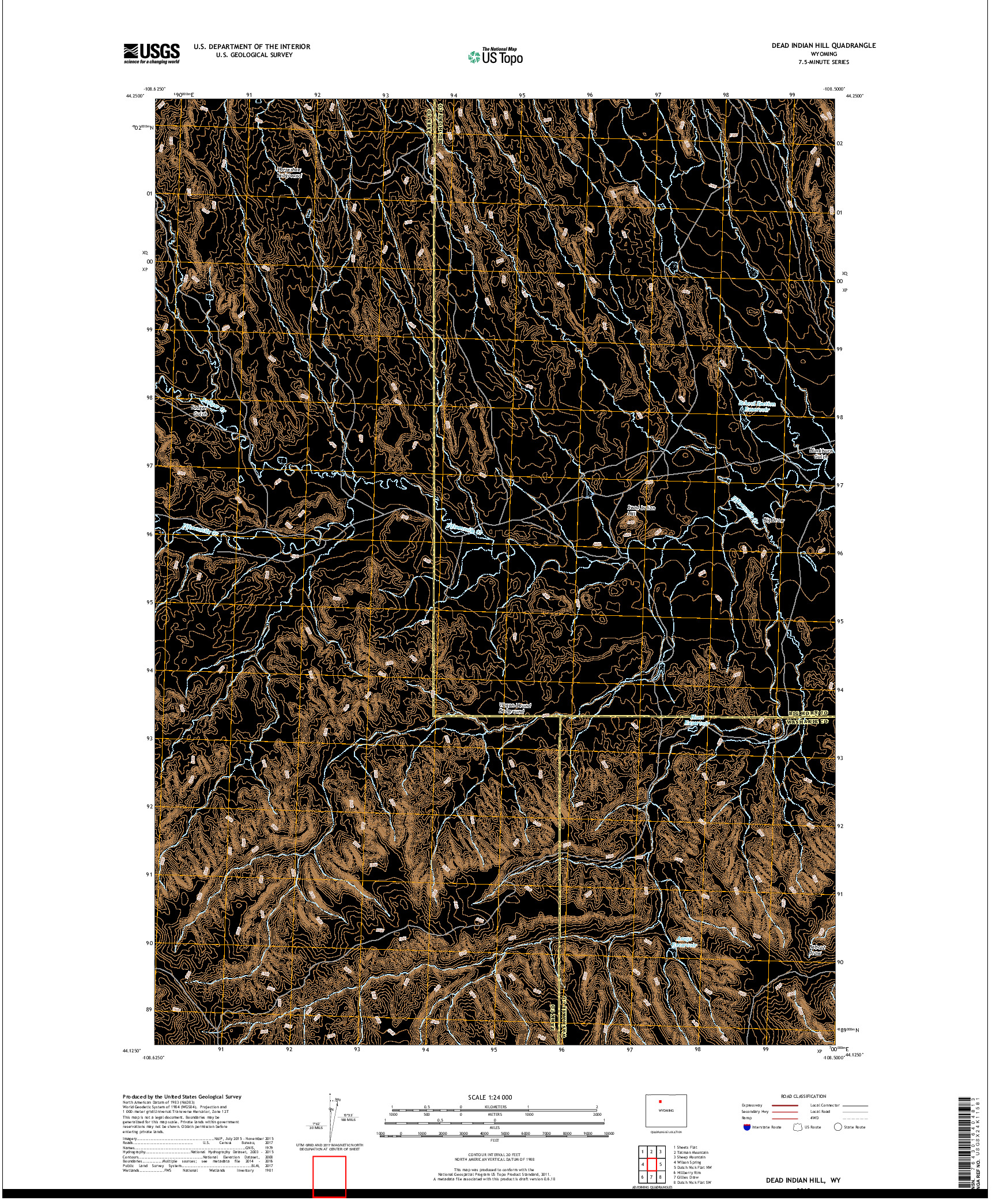 USGS US TOPO 7.5-MINUTE MAP FOR DEAD INDIAN HILL, WY 2018