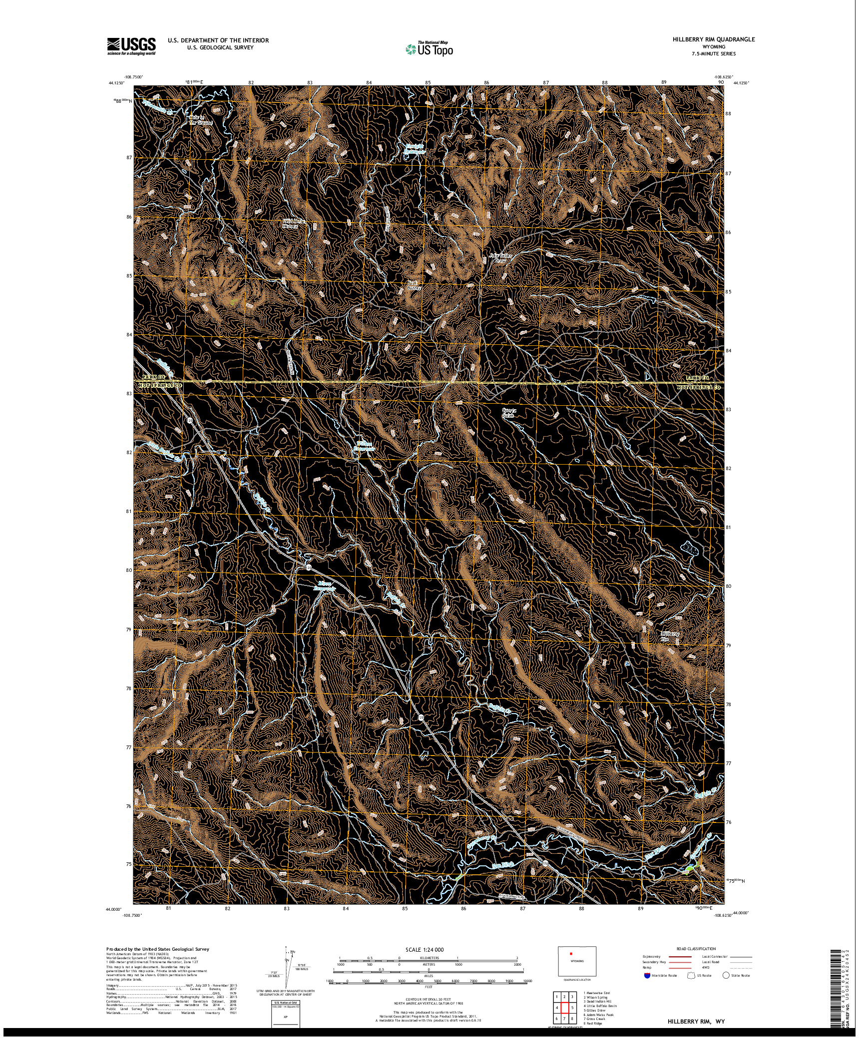 USGS US TOPO 7.5-MINUTE MAP FOR HILLBERRY RIM, WY 2018