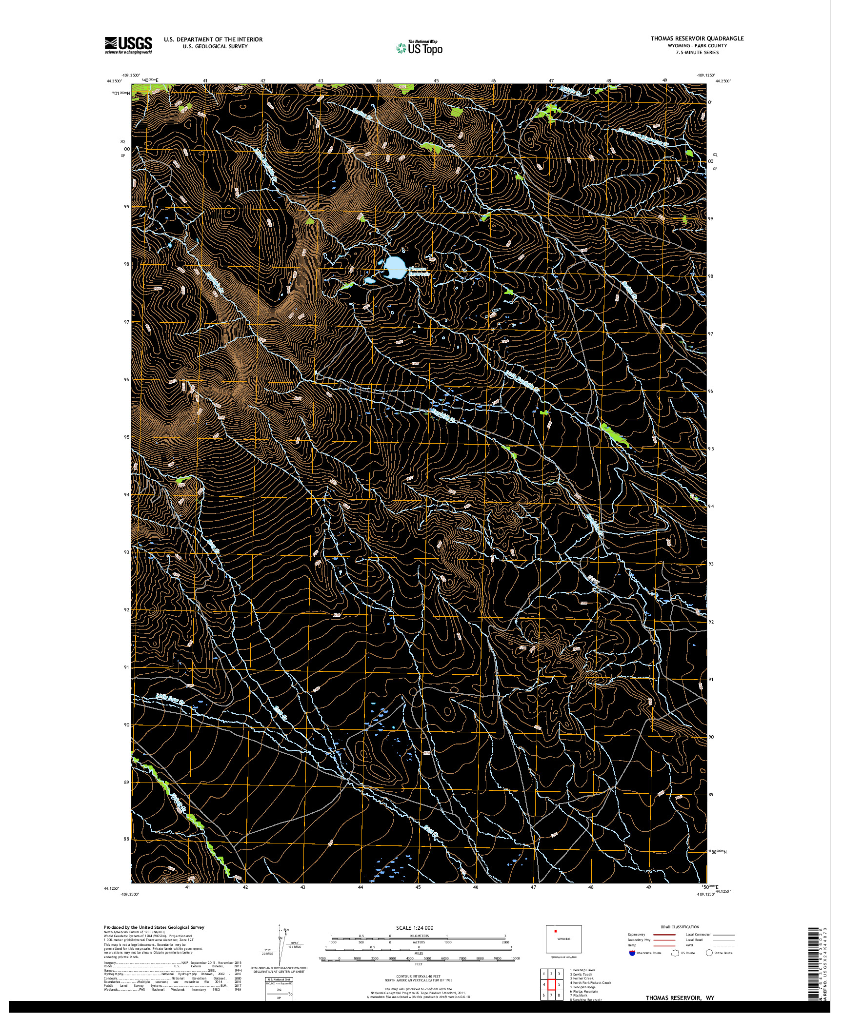 USGS US TOPO 7.5-MINUTE MAP FOR THOMAS RESERVOIR, WY 2018
