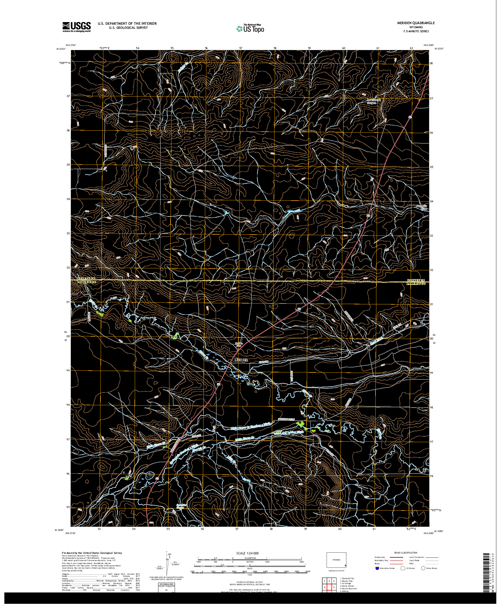 USGS US TOPO 7.5-MINUTE MAP FOR MERIDEN, WY 2018