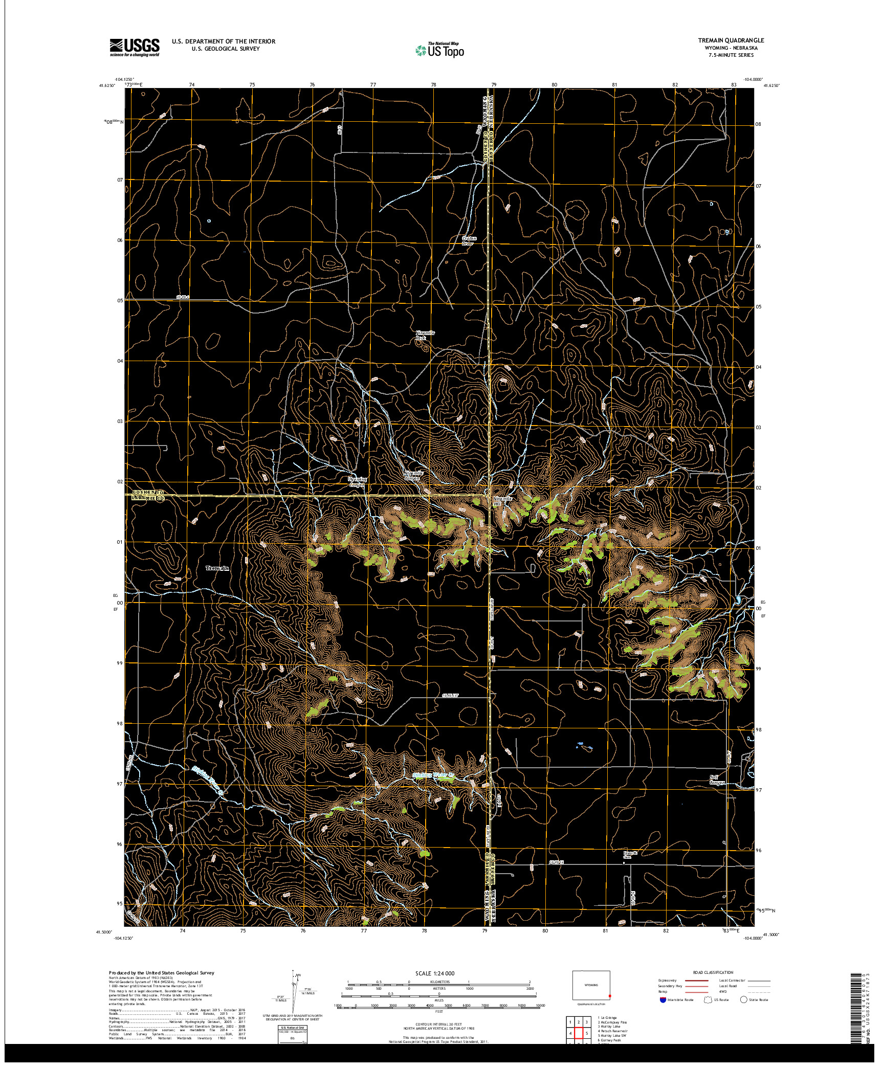 USGS US TOPO 7.5-MINUTE MAP FOR TREMAIN, WY,NE 2018