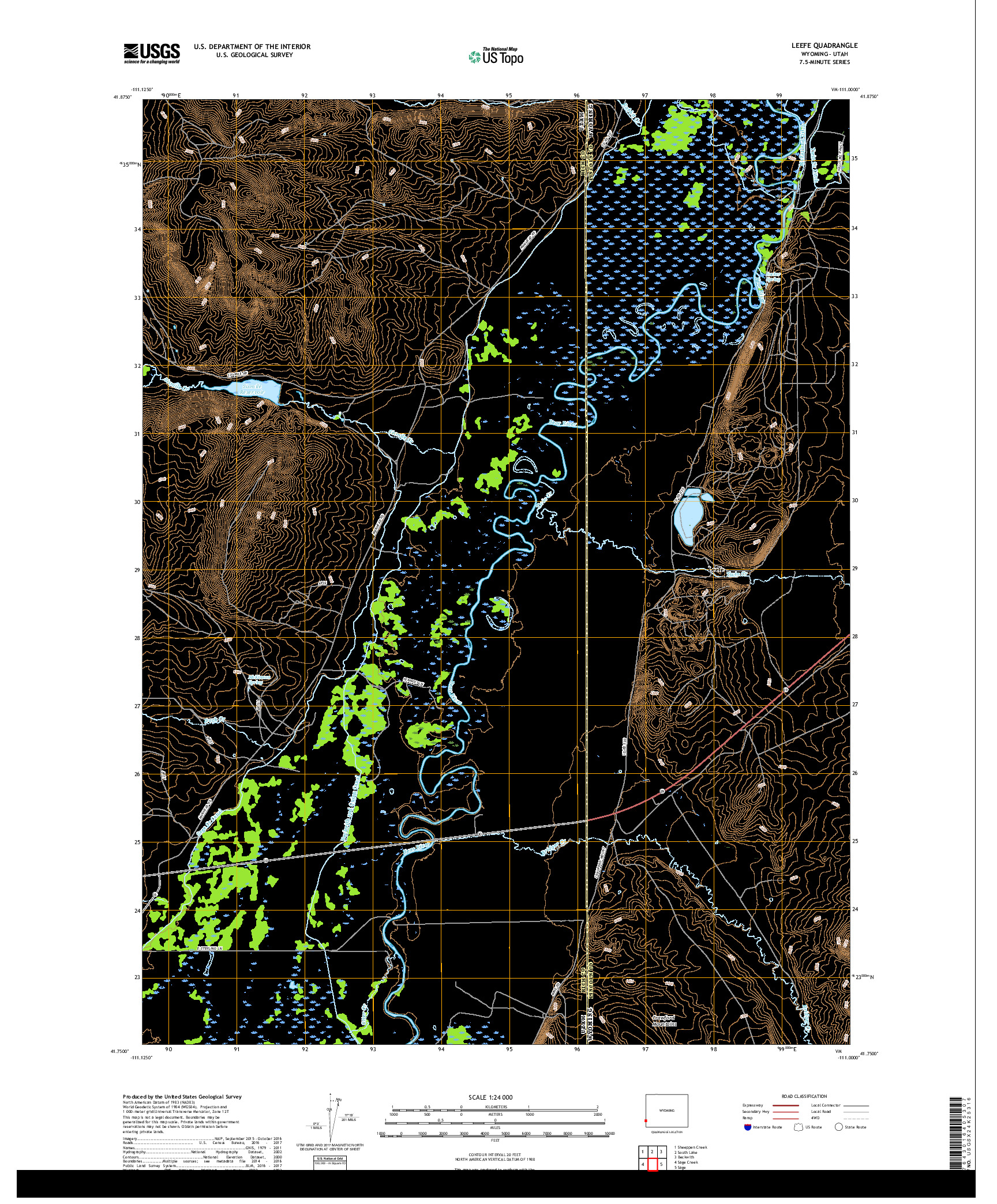 USGS US TOPO 7.5-MINUTE MAP FOR LEEFE, WY,UT 2018