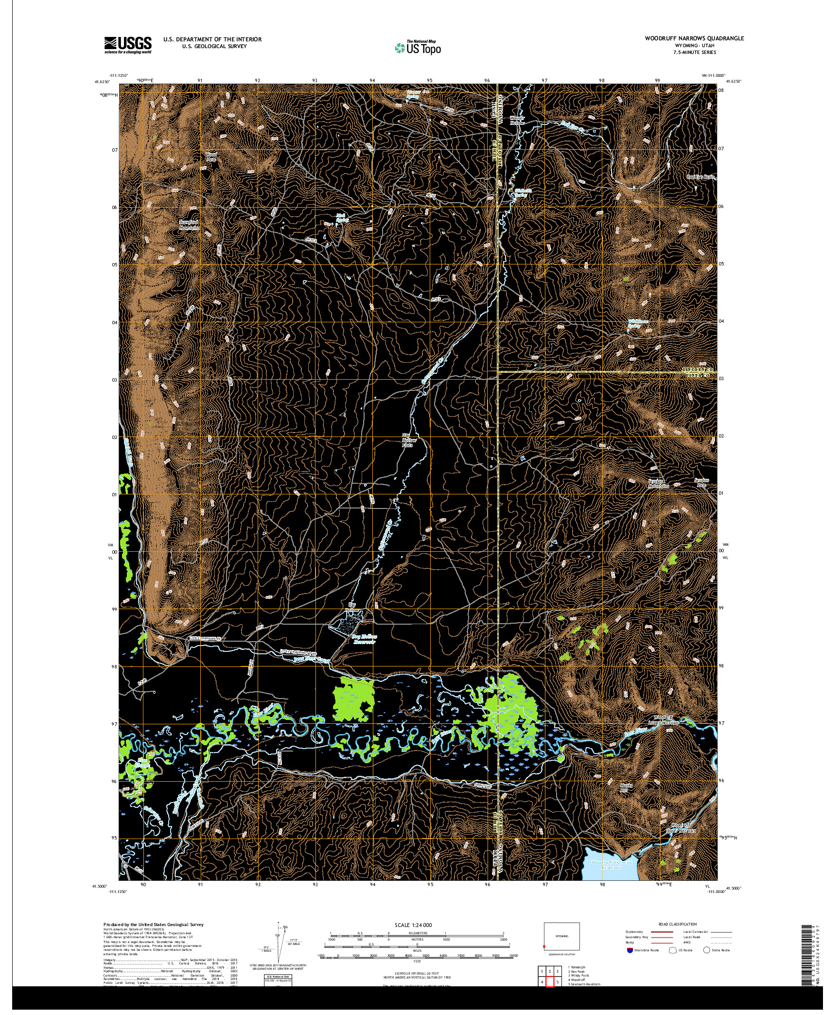 USGS US TOPO 7.5-MINUTE MAP FOR WOODRUFF NARROWS, WY,UT 2018