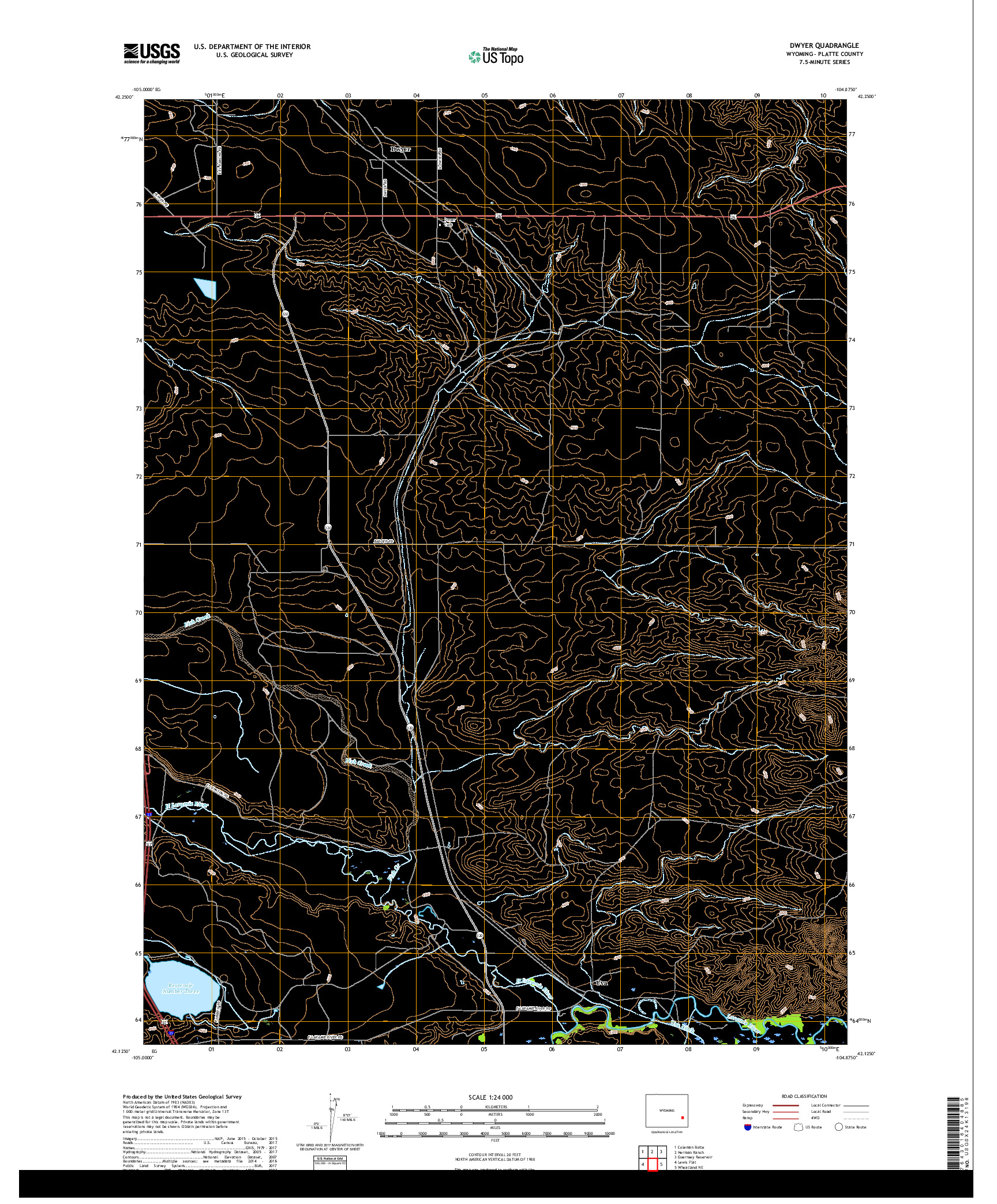 USGS US TOPO 7.5-MINUTE MAP FOR DWYER, WY 2018
