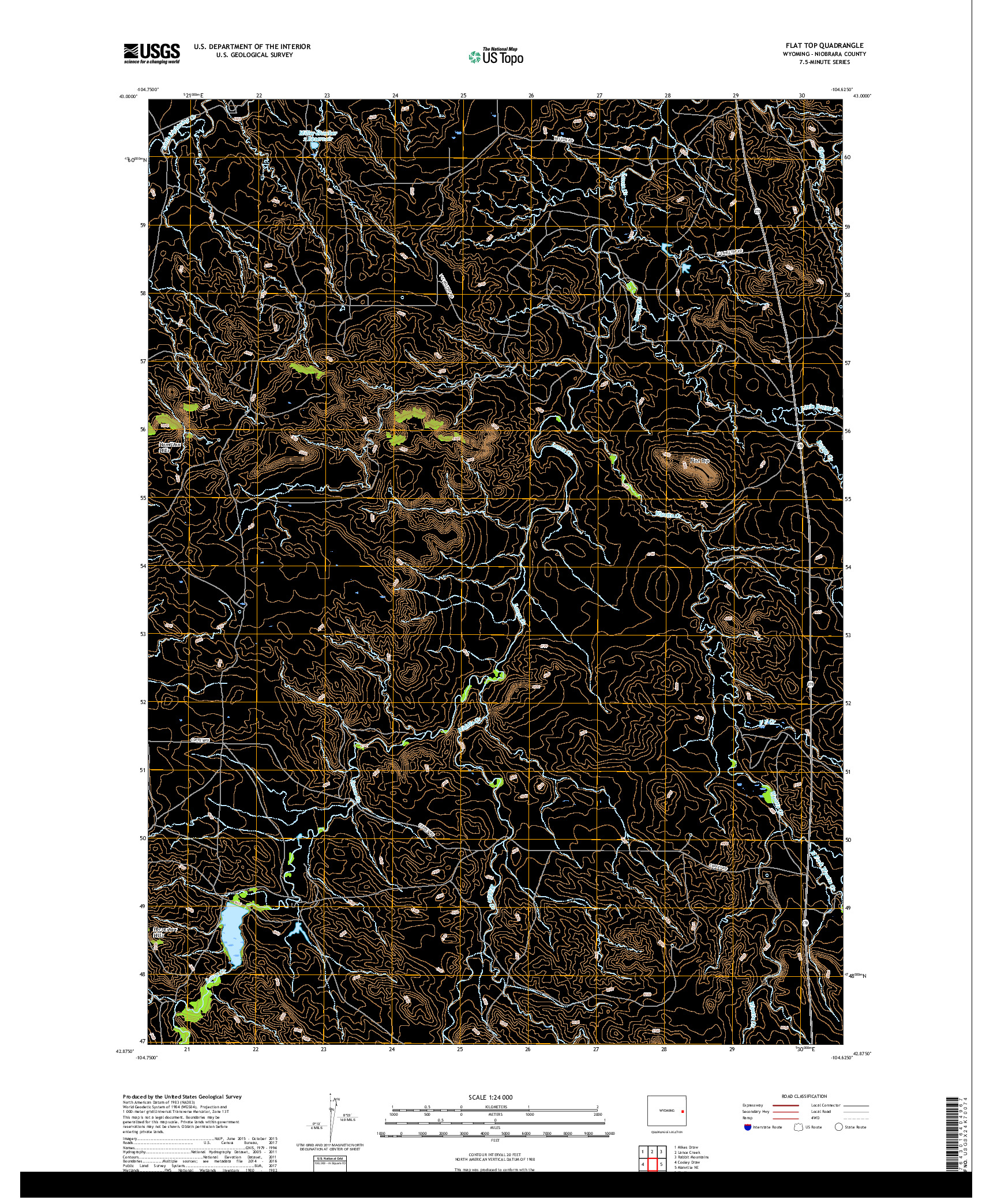 USGS US TOPO 7.5-MINUTE MAP FOR FLAT TOP, WY 2018