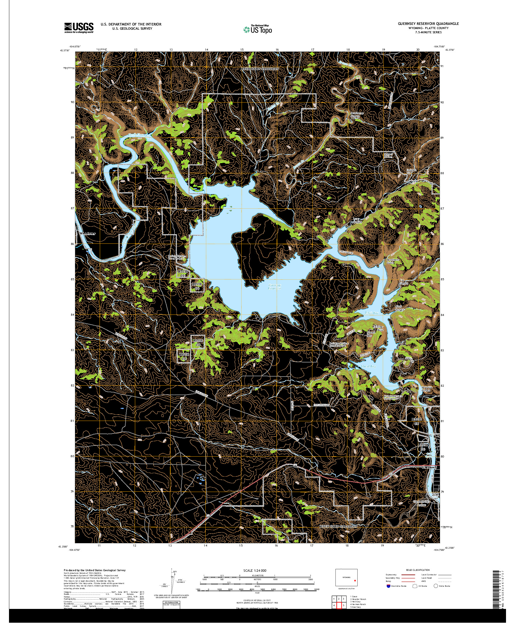 USGS US TOPO 7.5-MINUTE MAP FOR GUERNSEY RESERVOIR, WY 2018