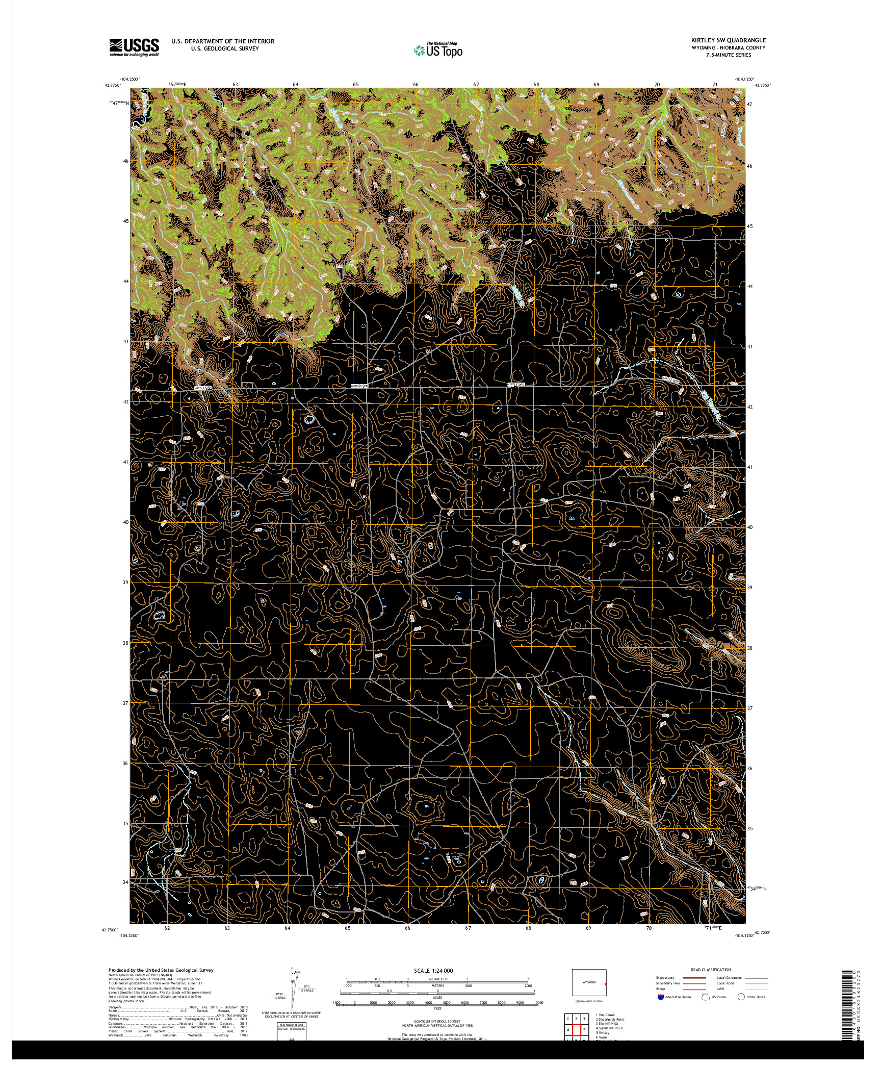 USGS US TOPO 7.5-MINUTE MAP FOR KIRTLEY SW, WY 2018