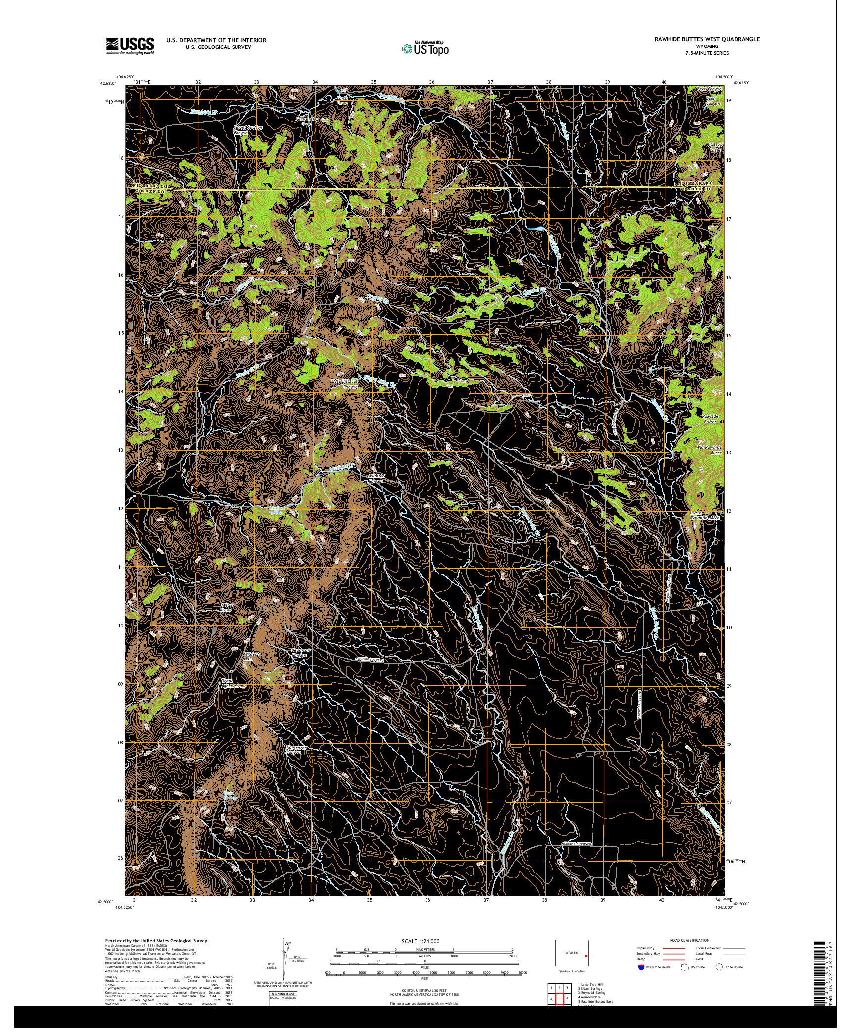 USGS US TOPO 7.5-MINUTE MAP FOR RAWHIDE BUTTES WEST, WY 2018