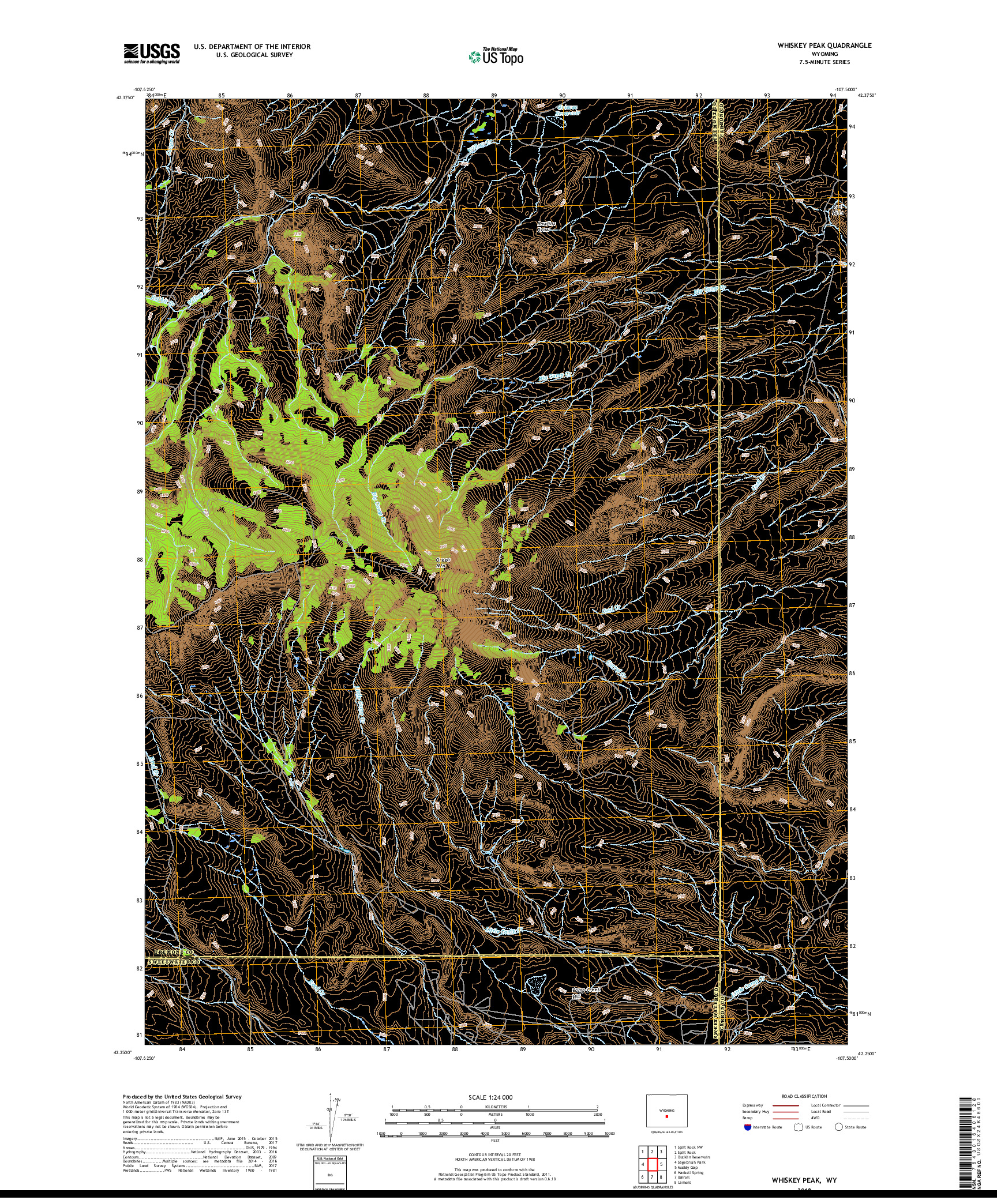 USGS US TOPO 7.5-MINUTE MAP FOR WHISKEY PEAK, WY 2018