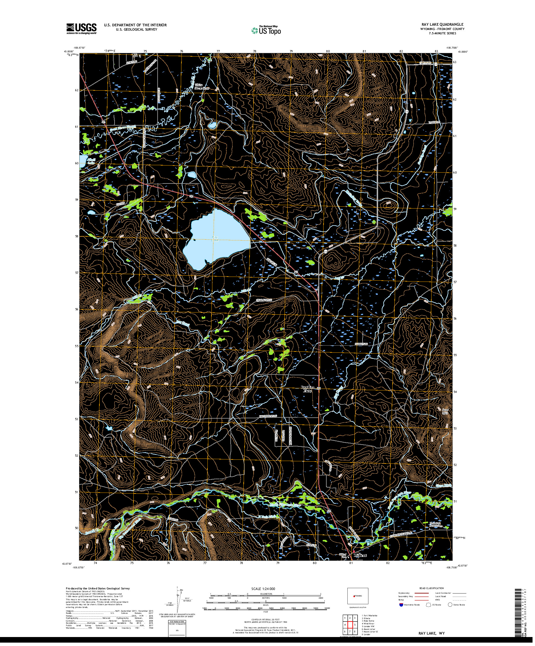 USGS US TOPO 7.5-MINUTE MAP FOR RAY LAKE, WY 2018