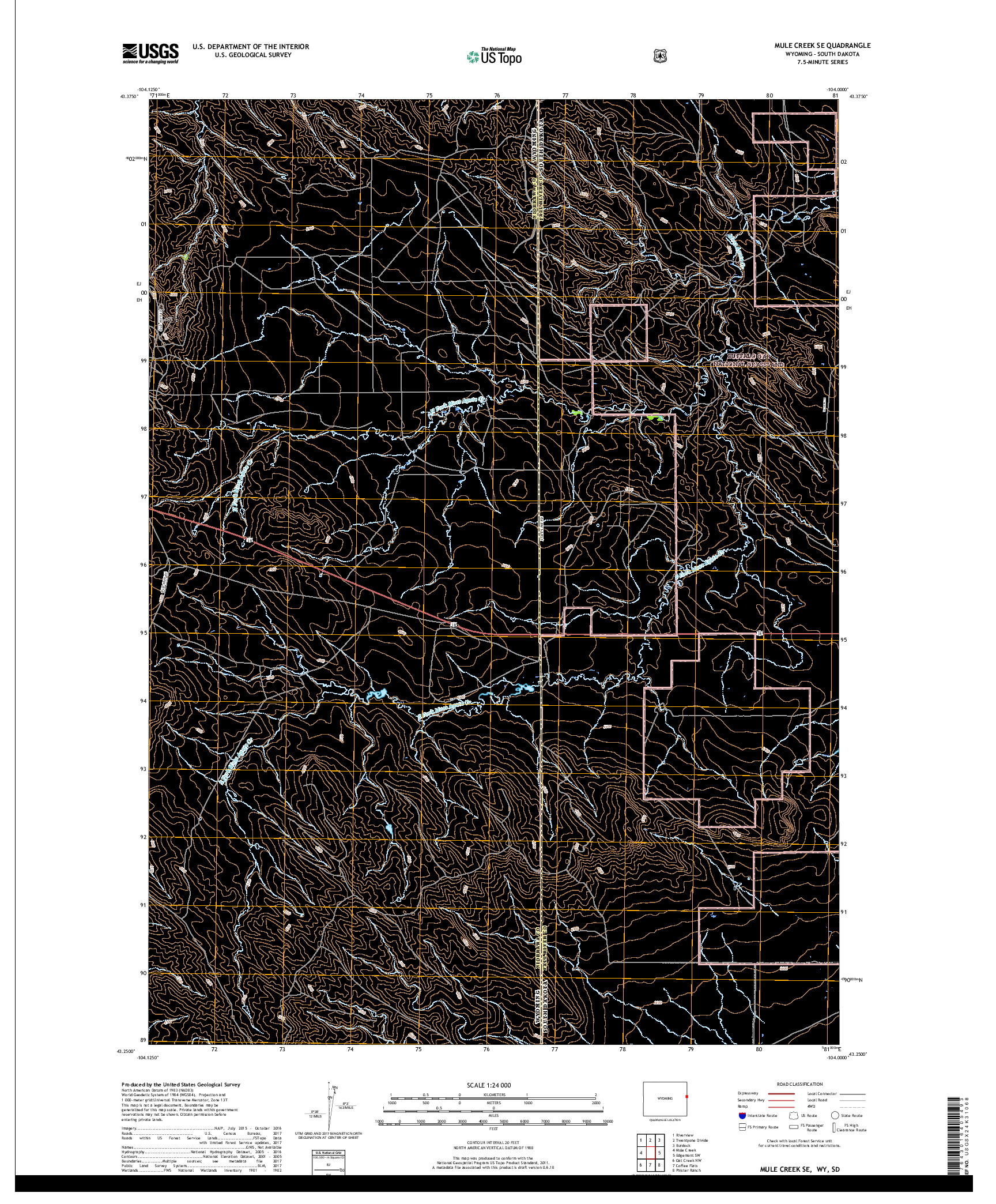 USGS US TOPO 7.5-MINUTE MAP FOR MULE CREEK SE, WY,SD 2018