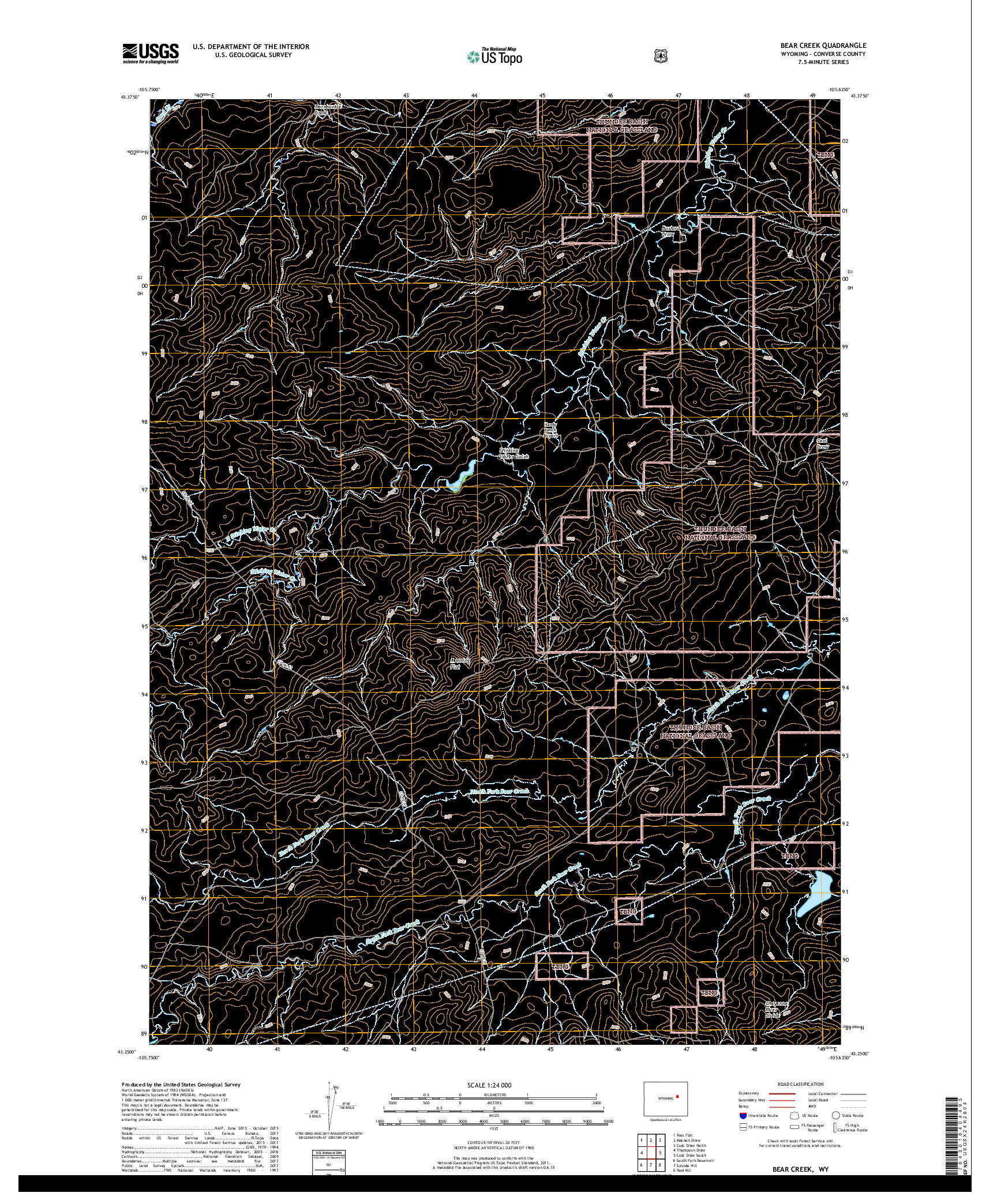 USGS US TOPO 7.5-MINUTE MAP FOR BEAR CREEK, WY 2018