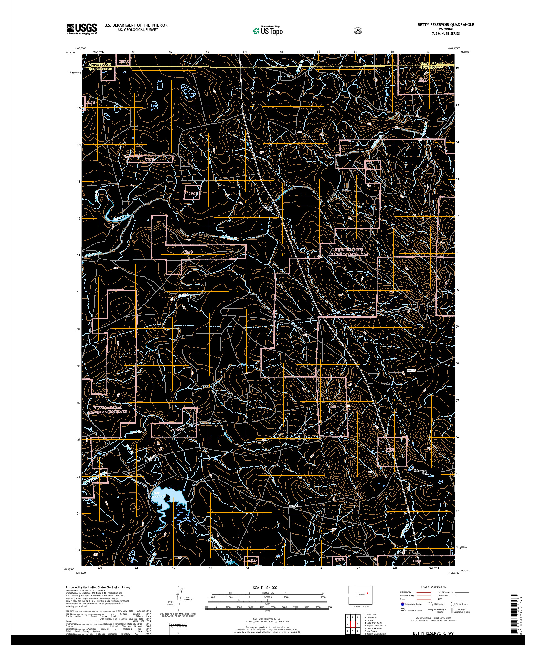 USGS US TOPO 7.5-MINUTE MAP FOR BETTY RESERVOIR, WY 2018