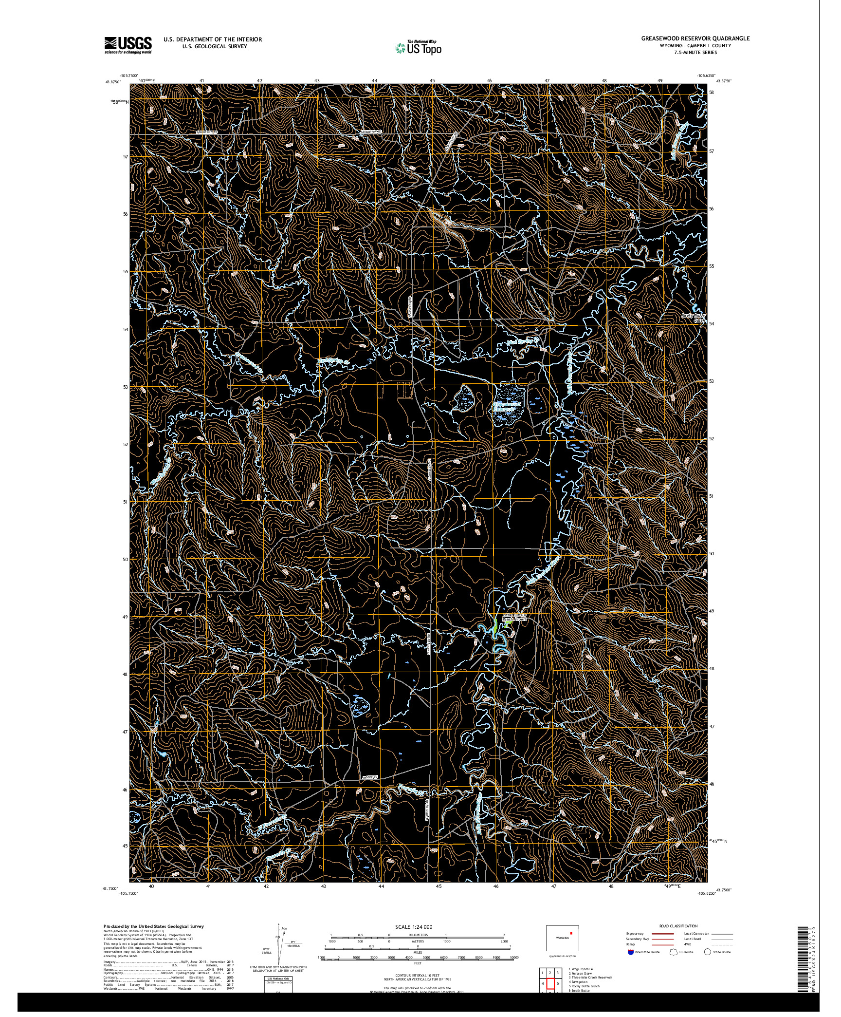 USGS US TOPO 7.5-MINUTE MAP FOR GREASEWOOD RESERVOIR, WY 2018
