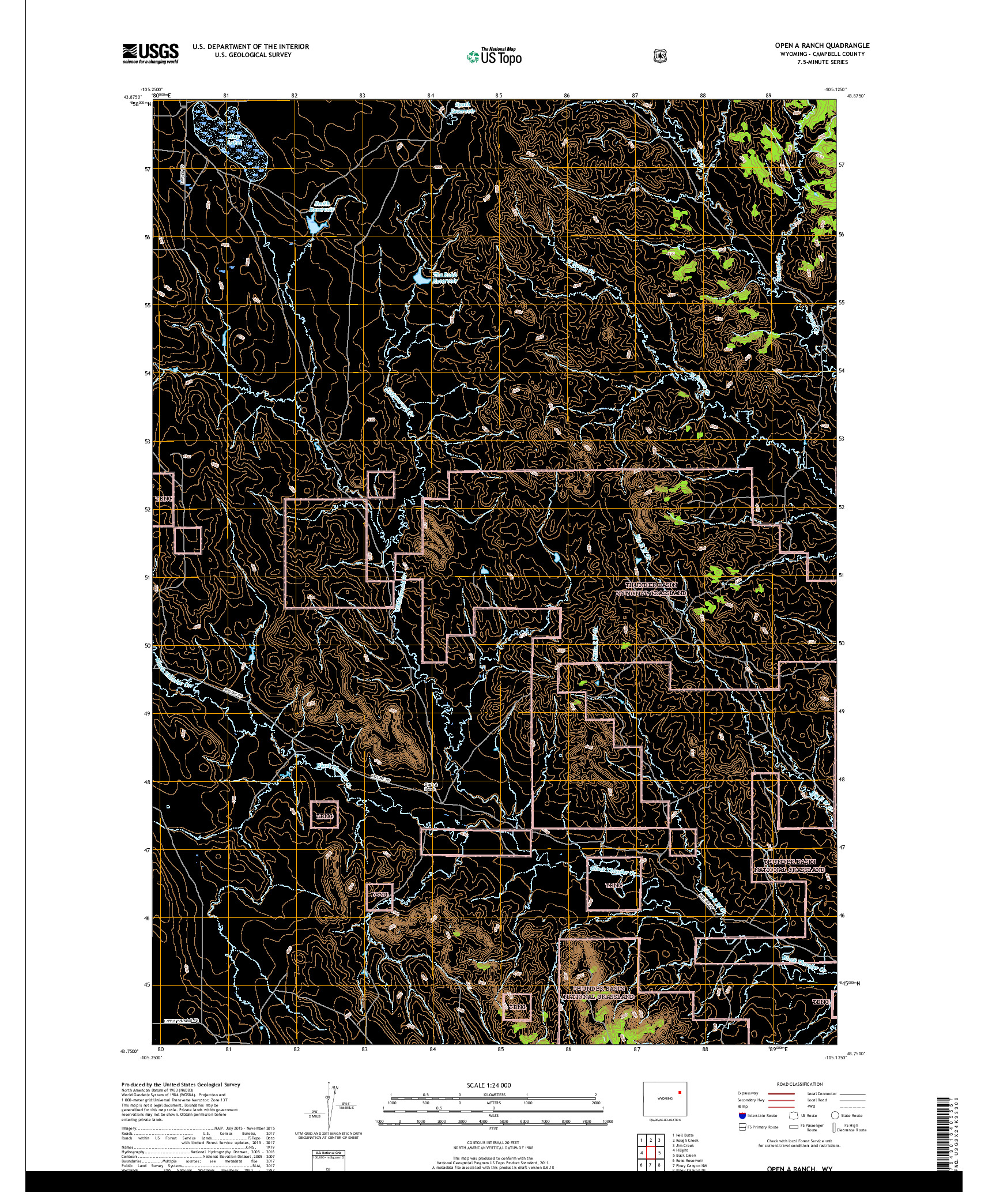 USGS US TOPO 7.5-MINUTE MAP FOR OPEN A RANCH, WY 2018