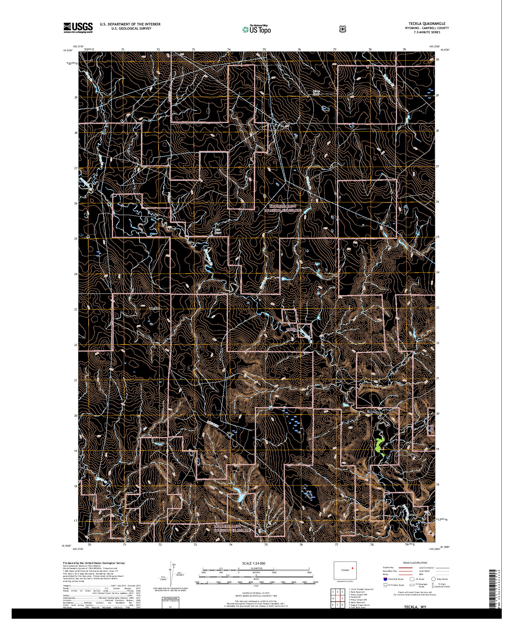 USGS US TOPO 7.5-MINUTE MAP FOR TECKLA, WY 2018