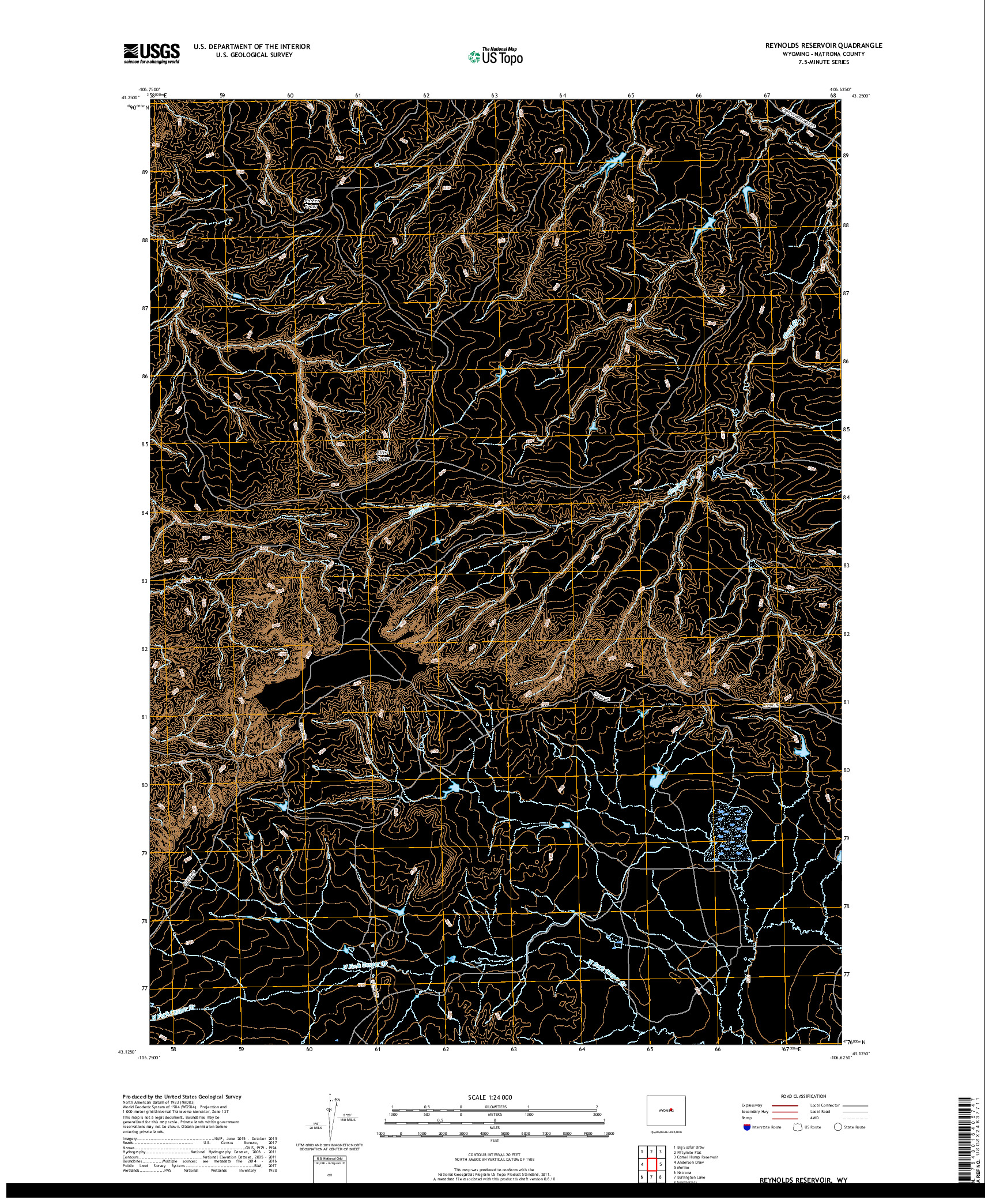 USGS US TOPO 7.5-MINUTE MAP FOR REYNOLDS RESERVOIR, WY 2018