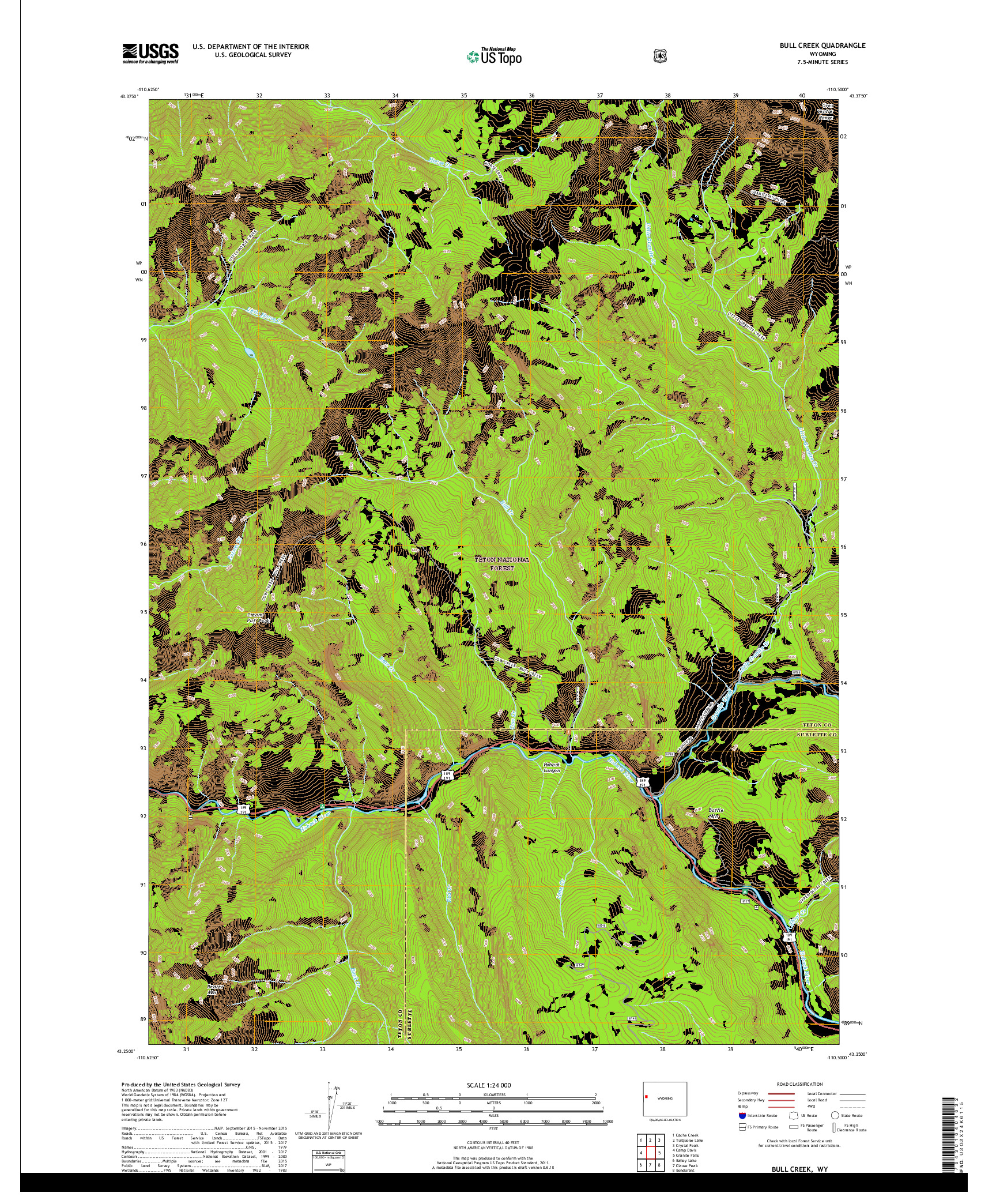 USGS US TOPO 7.5-MINUTE MAP FOR BULL CREEK, WY 2018