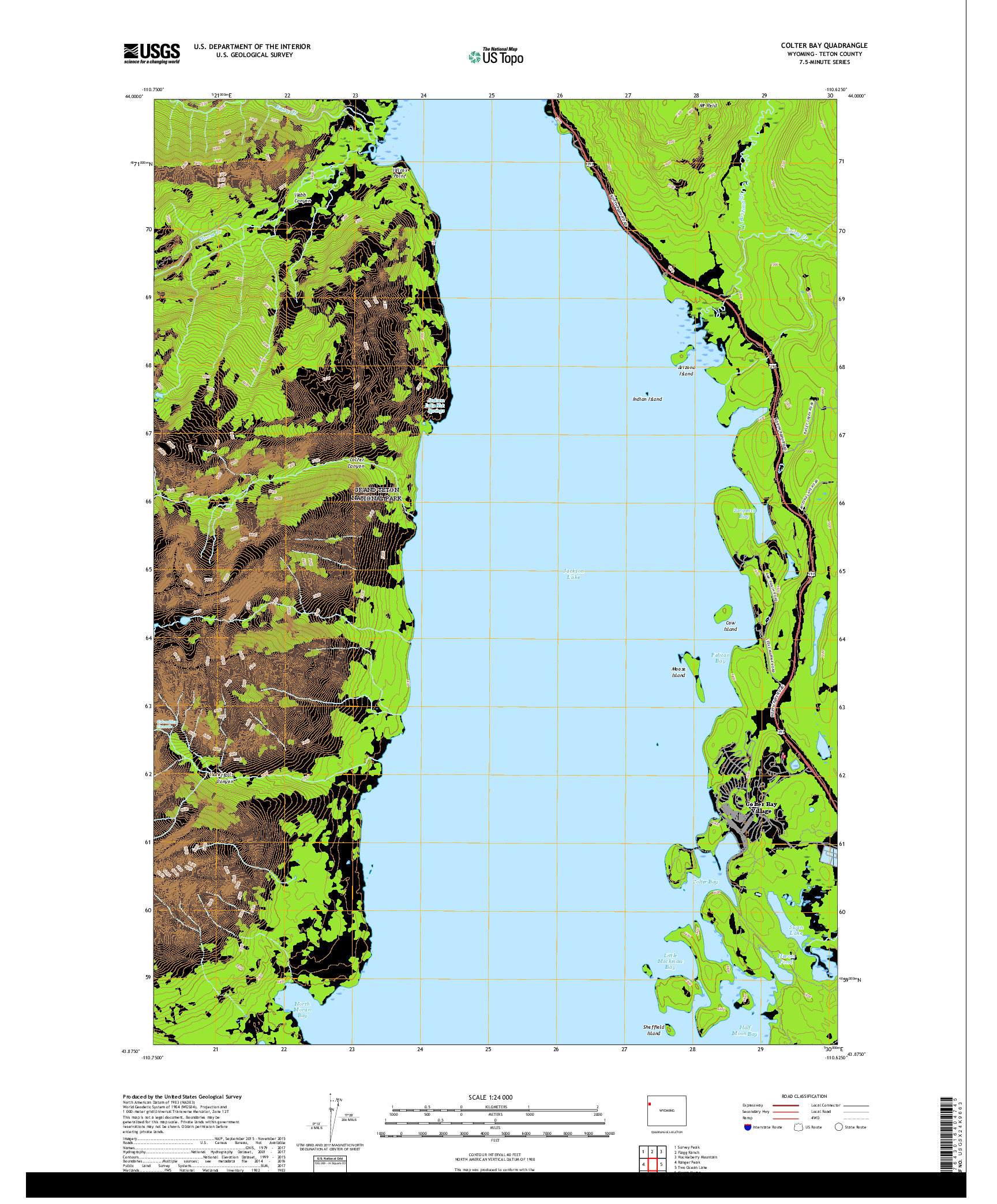 USGS US TOPO 7.5-MINUTE MAP FOR COLTER BAY, WY 2018