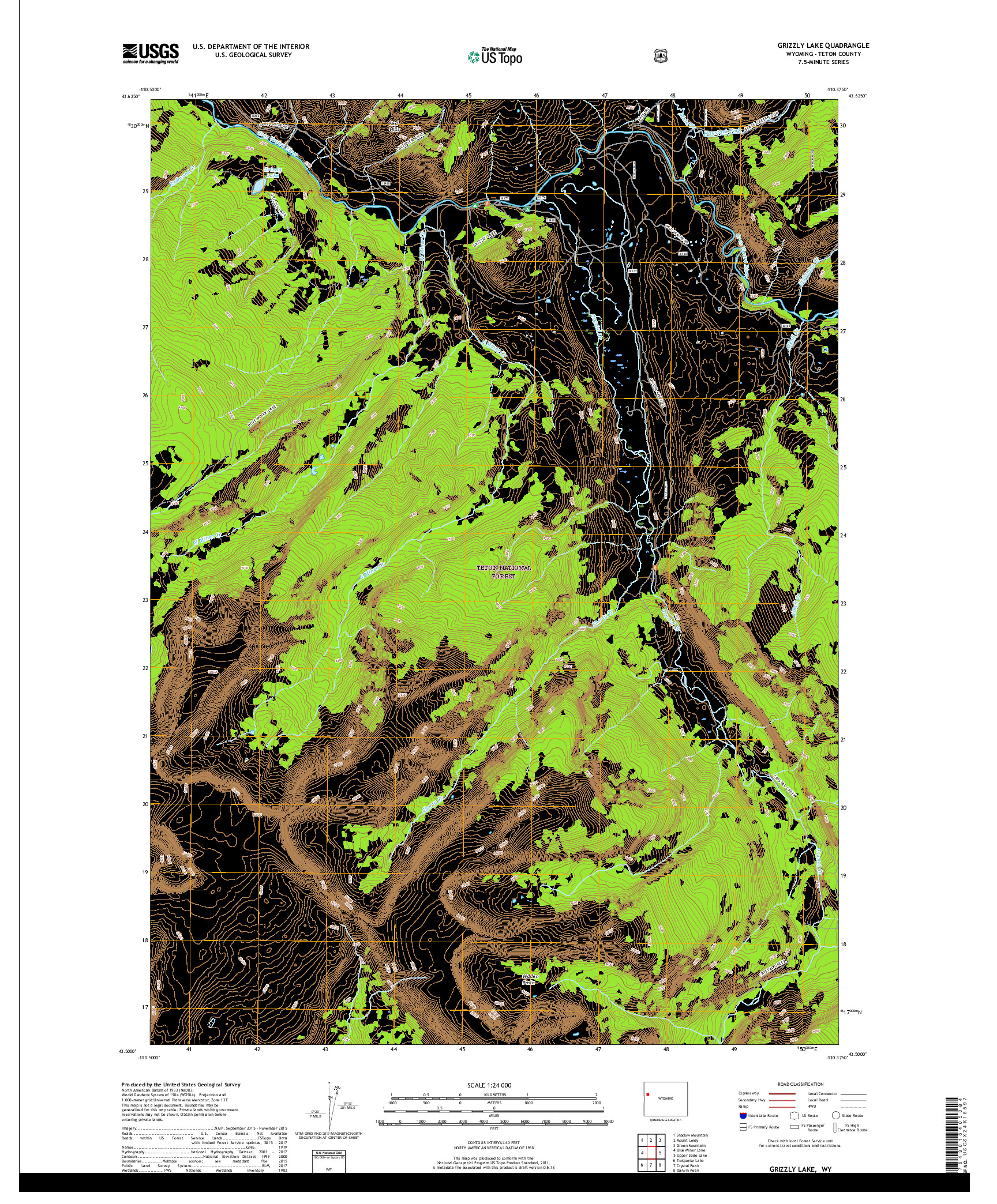 USGS US TOPO 7.5-MINUTE MAP FOR GRIZZLY LAKE, WY 2018