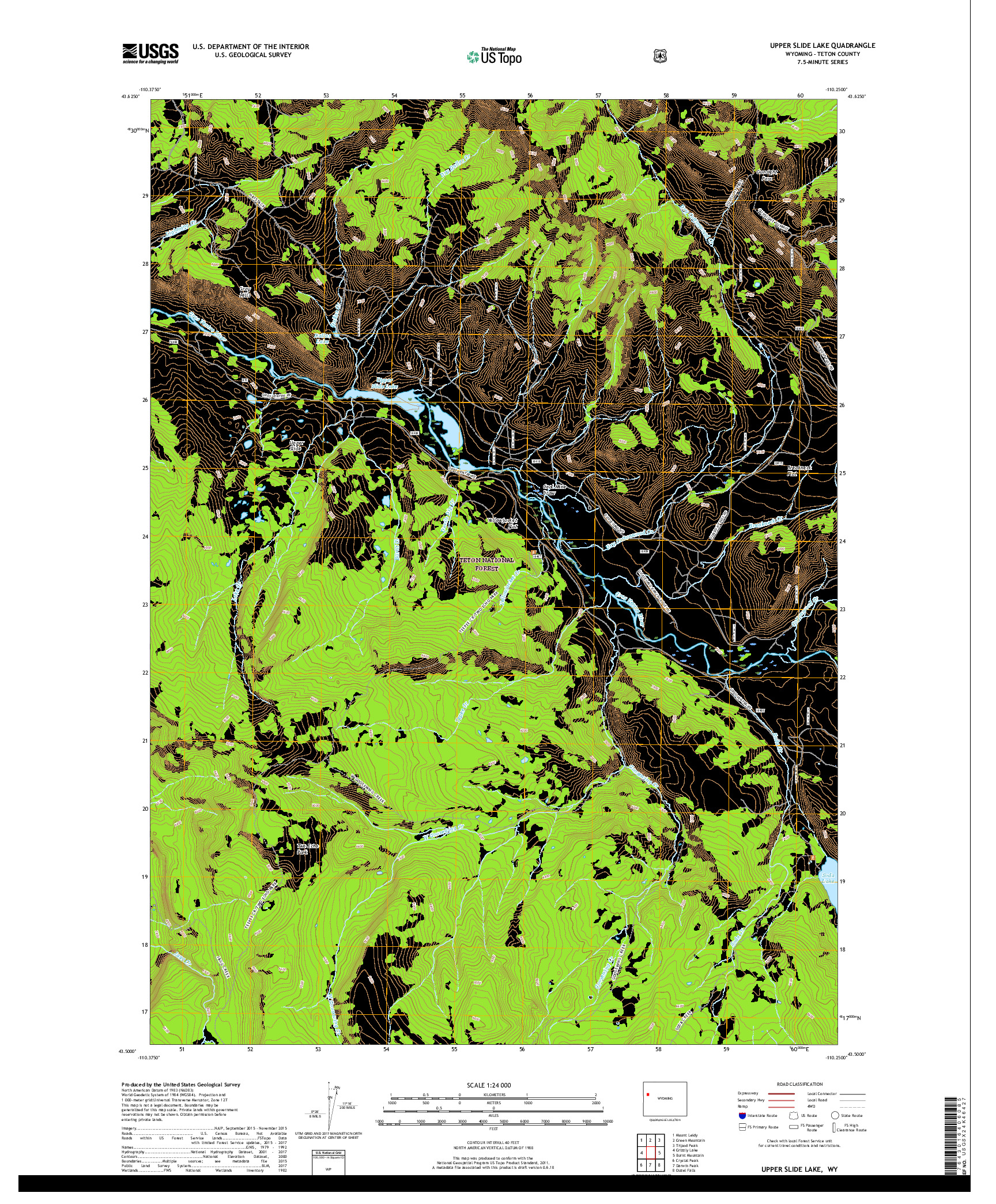 USGS US TOPO 7.5-MINUTE MAP FOR UPPER SLIDE LAKE, WY 2018