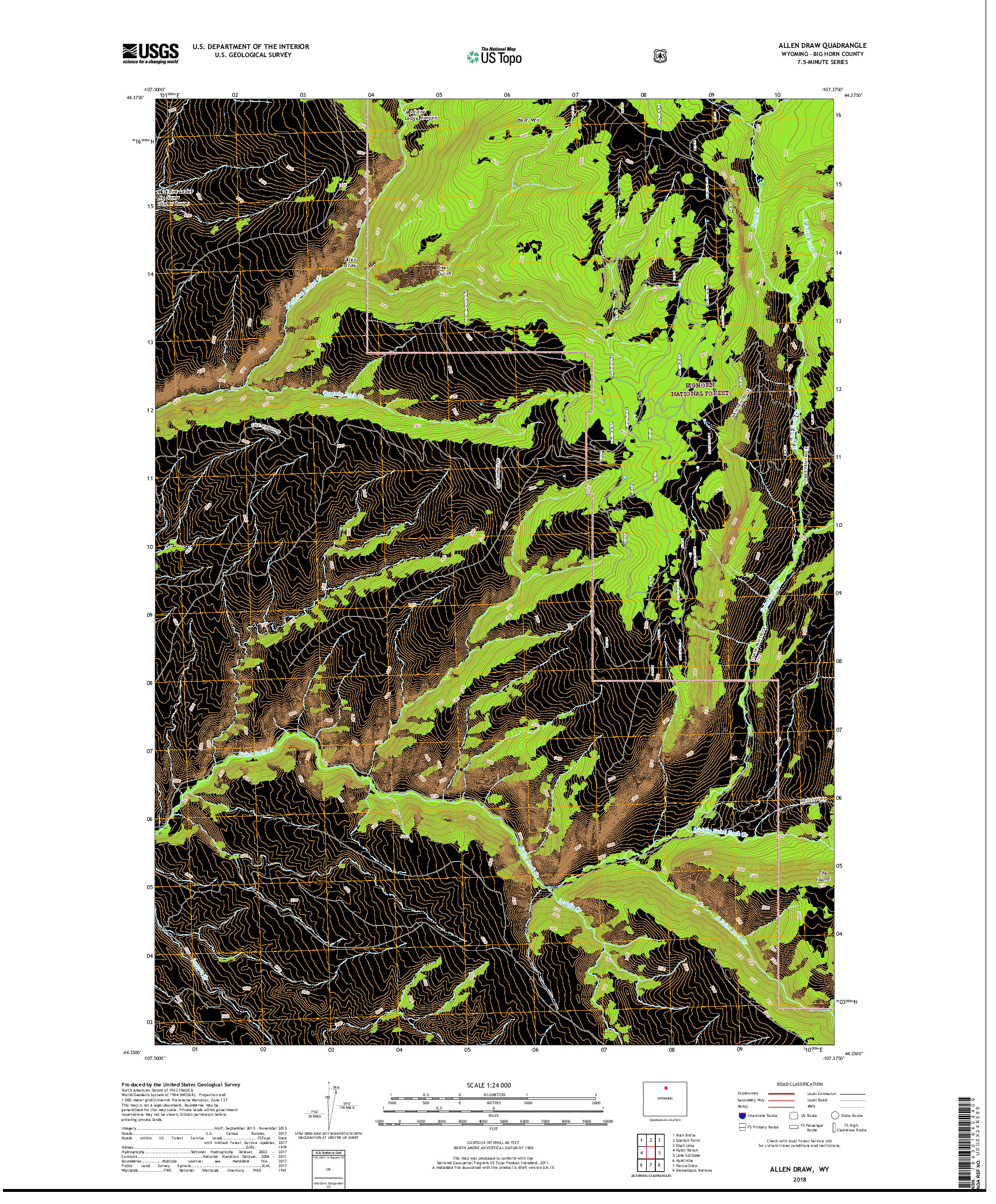 USGS US TOPO 7.5-MINUTE MAP FOR ALLEN DRAW, WY 2018