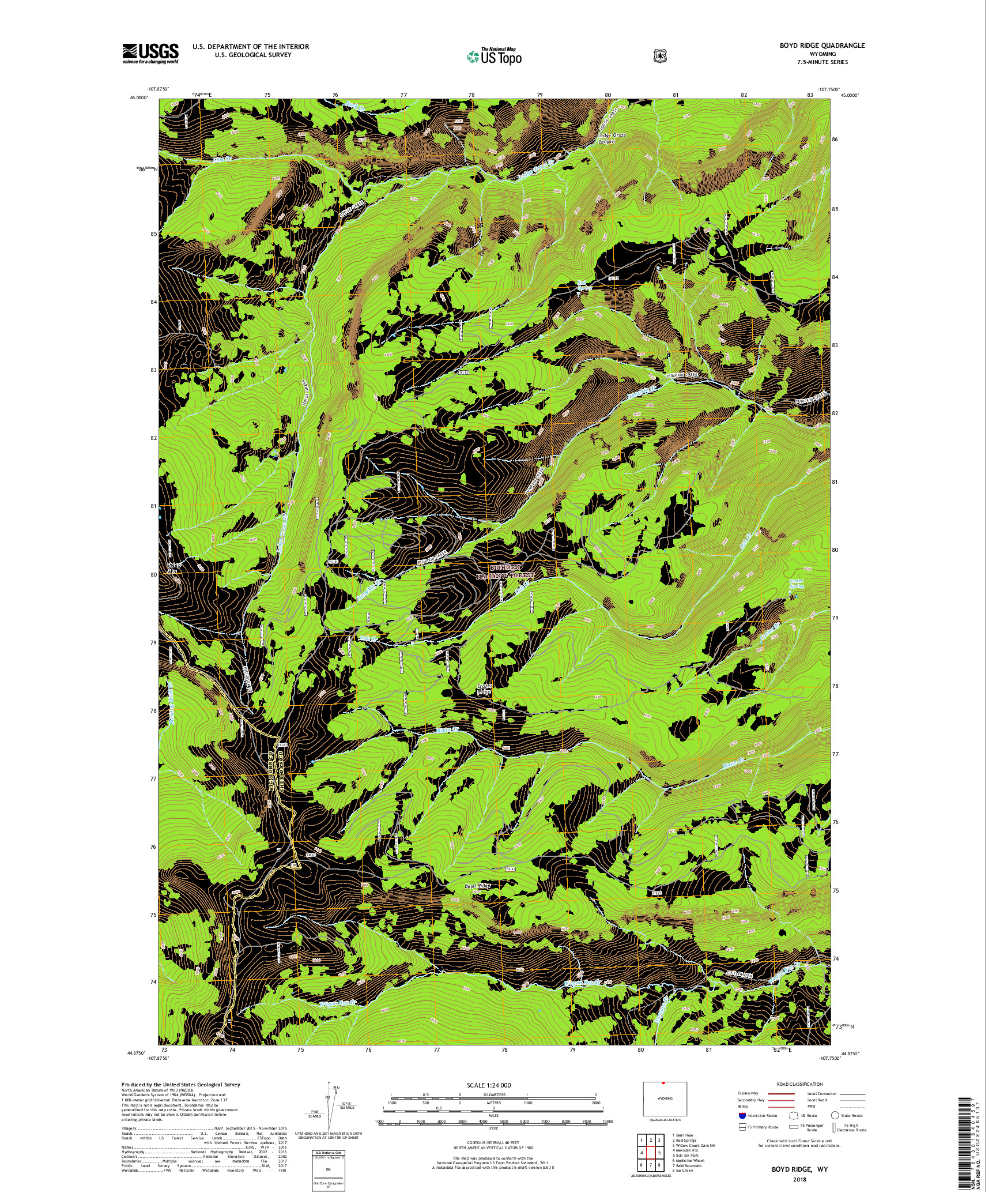 USGS US TOPO 7.5-MINUTE MAP FOR BOYD RIDGE, WY 2018