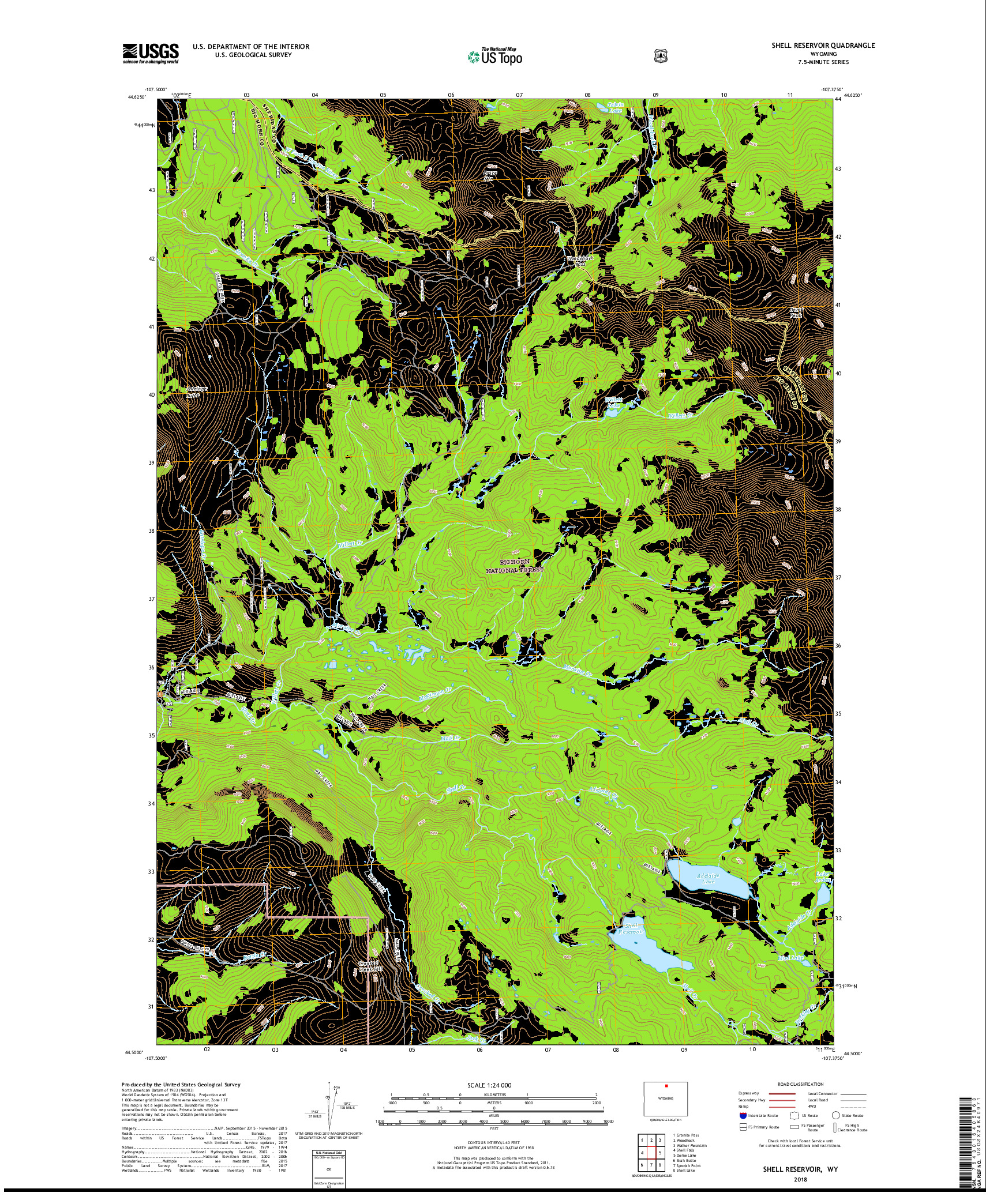 USGS US TOPO 7.5-MINUTE MAP FOR SHELL RESERVOIR, WY 2018