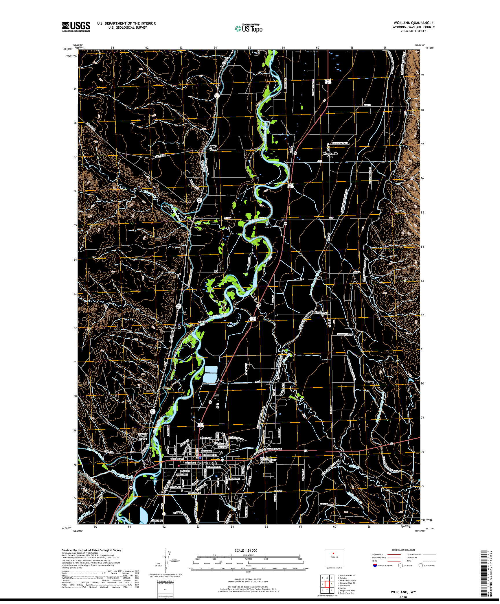 USGS US TOPO 7.5-MINUTE MAP FOR WORLAND, WY 2018