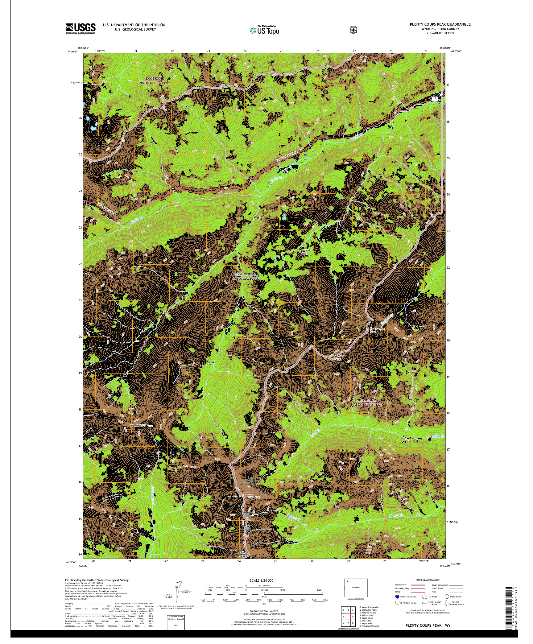 USGS US TOPO 7.5-MINUTE MAP FOR PLENTY COUPS PEAK, WY 2018