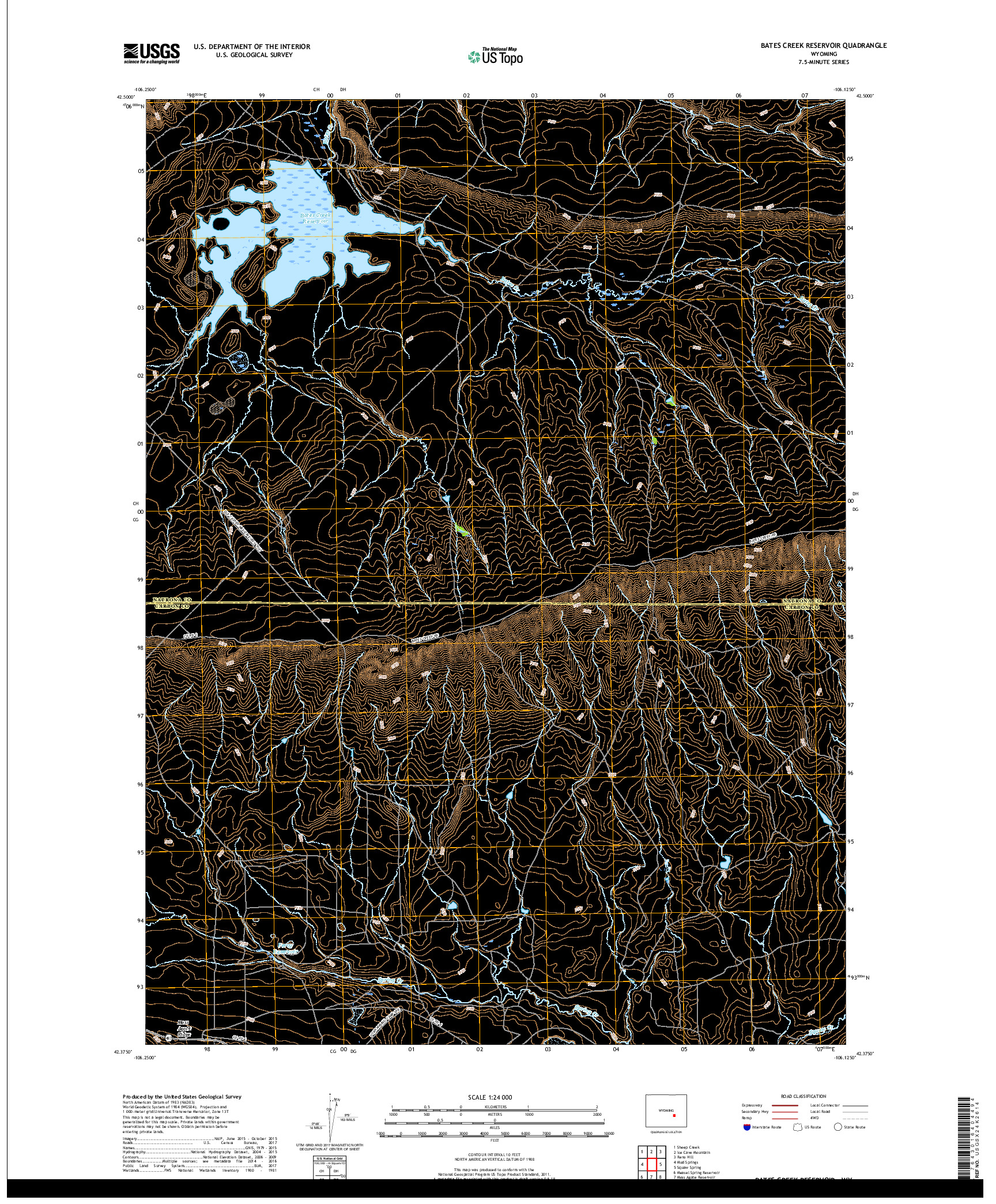 USGS US TOPO 7.5-MINUTE MAP FOR BATES CREEK RESERVOIR, WY 2018