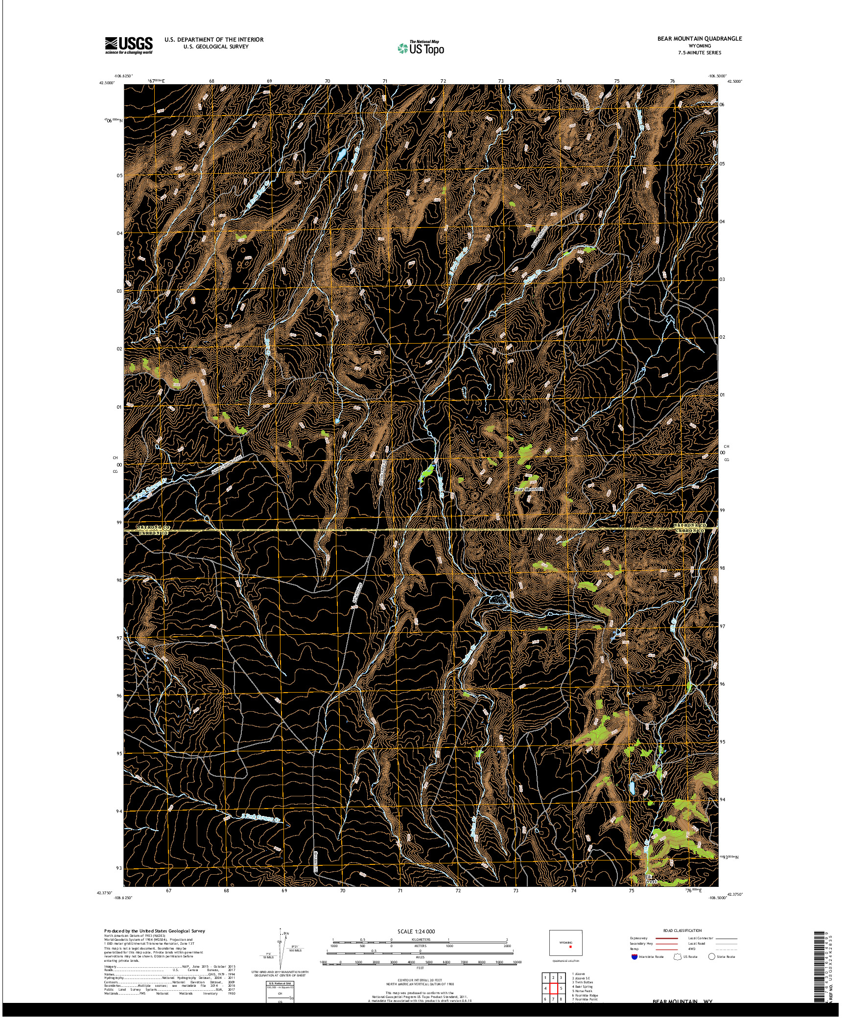 USGS US TOPO 7.5-MINUTE MAP FOR BEAR MOUNTAIN, WY 2018