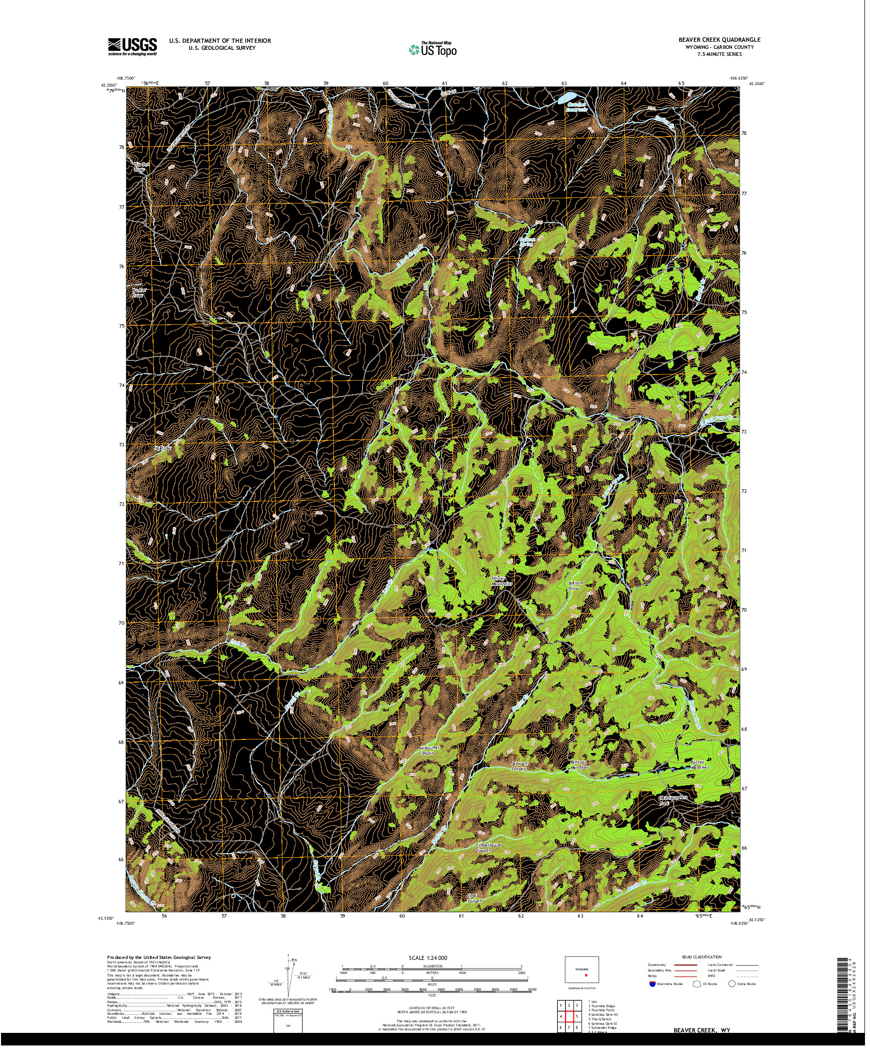 USGS US TOPO 7.5-MINUTE MAP FOR BEAVER CREEK, WY 2018