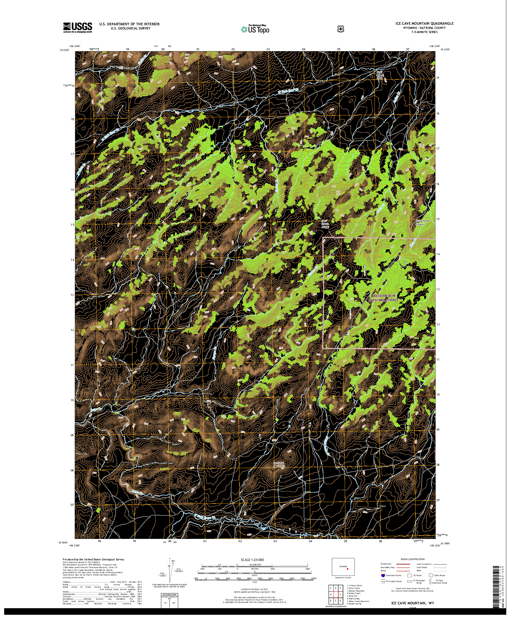 USGS US TOPO 7.5-MINUTE MAP FOR ICE CAVE MOUNTAIN, WY 2018
