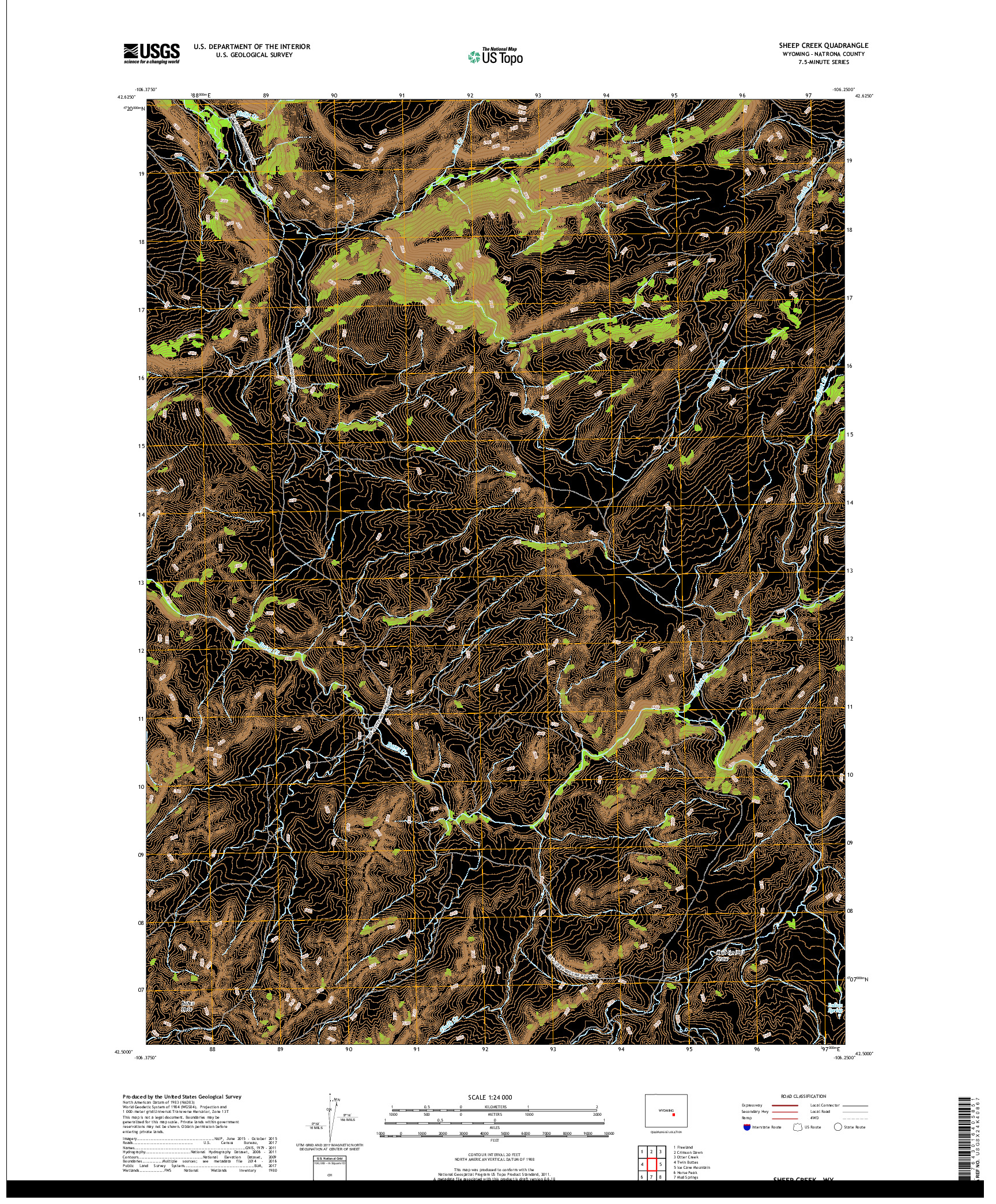 USGS US TOPO 7.5-MINUTE MAP FOR SHEEP CREEK, WY 2018