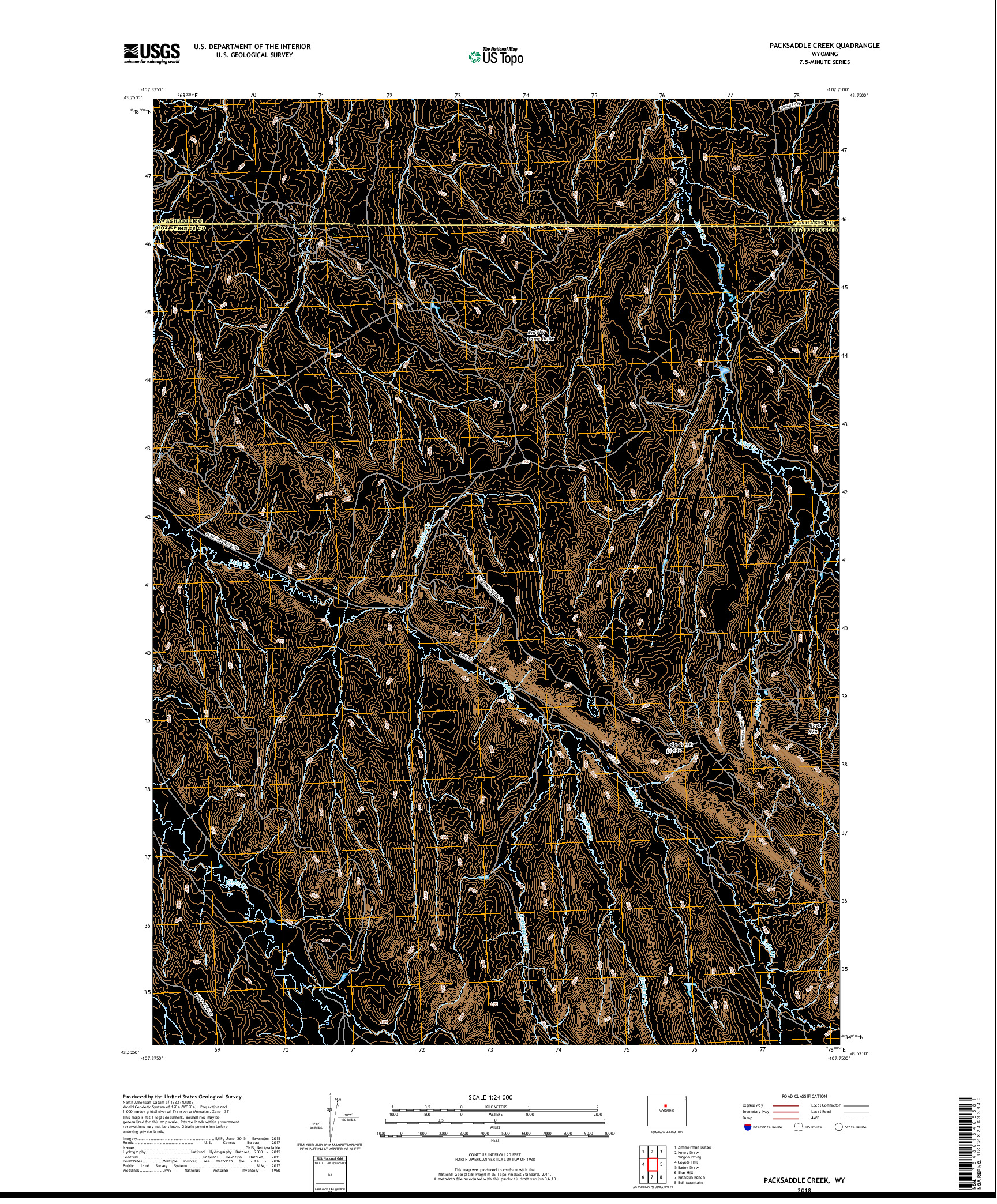 USGS US TOPO 7.5-MINUTE MAP FOR PACKSADDLE CREEK, WY 2018