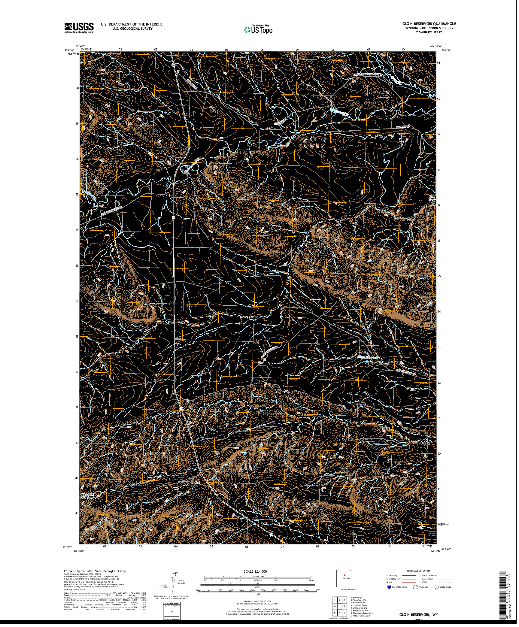 USGS US TOPO 7.5-MINUTE MAP FOR GLOIN RESERVOIR, WY 2018