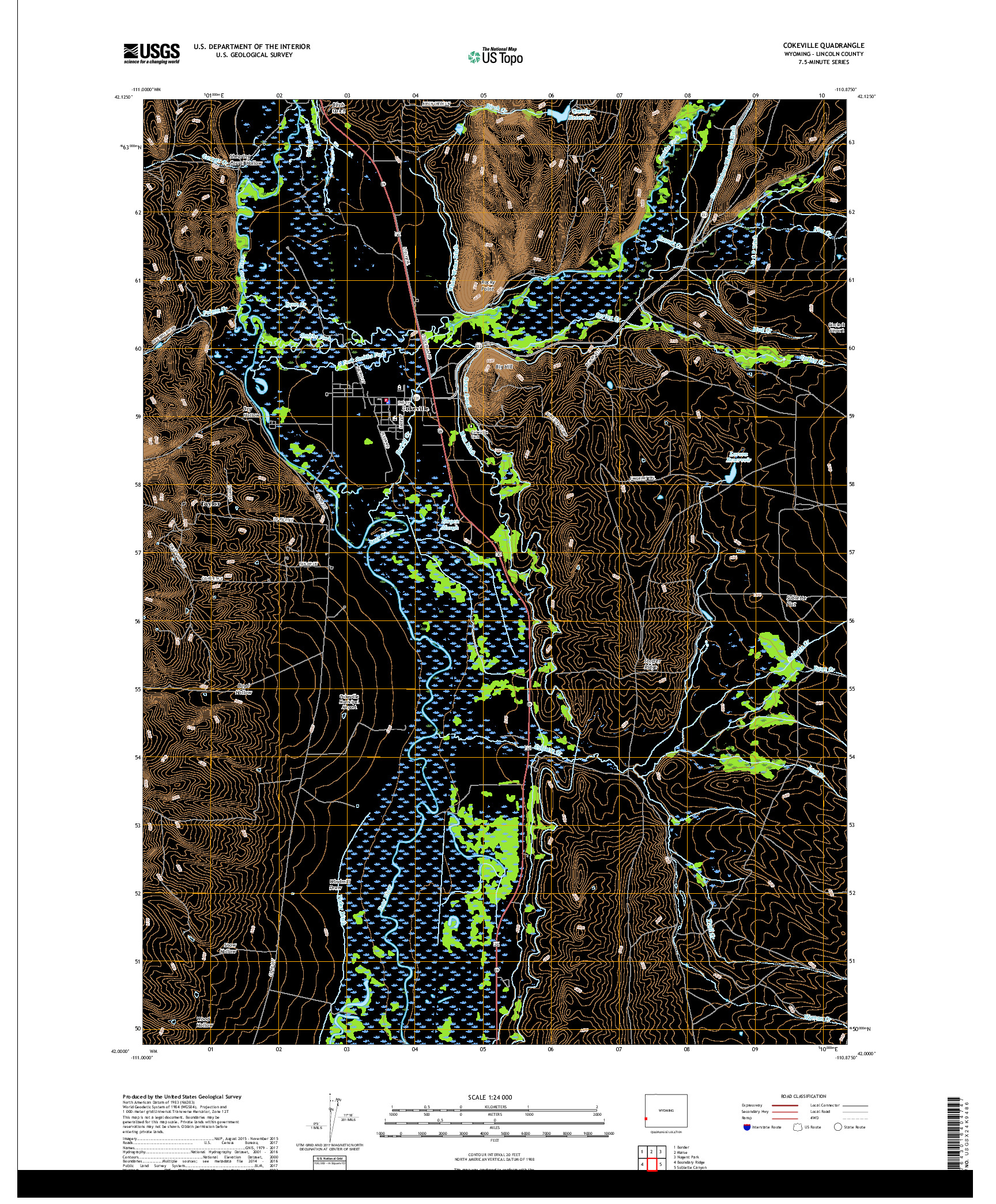 USGS US TOPO 7.5-MINUTE MAP FOR COKEVILLE, WY 2018