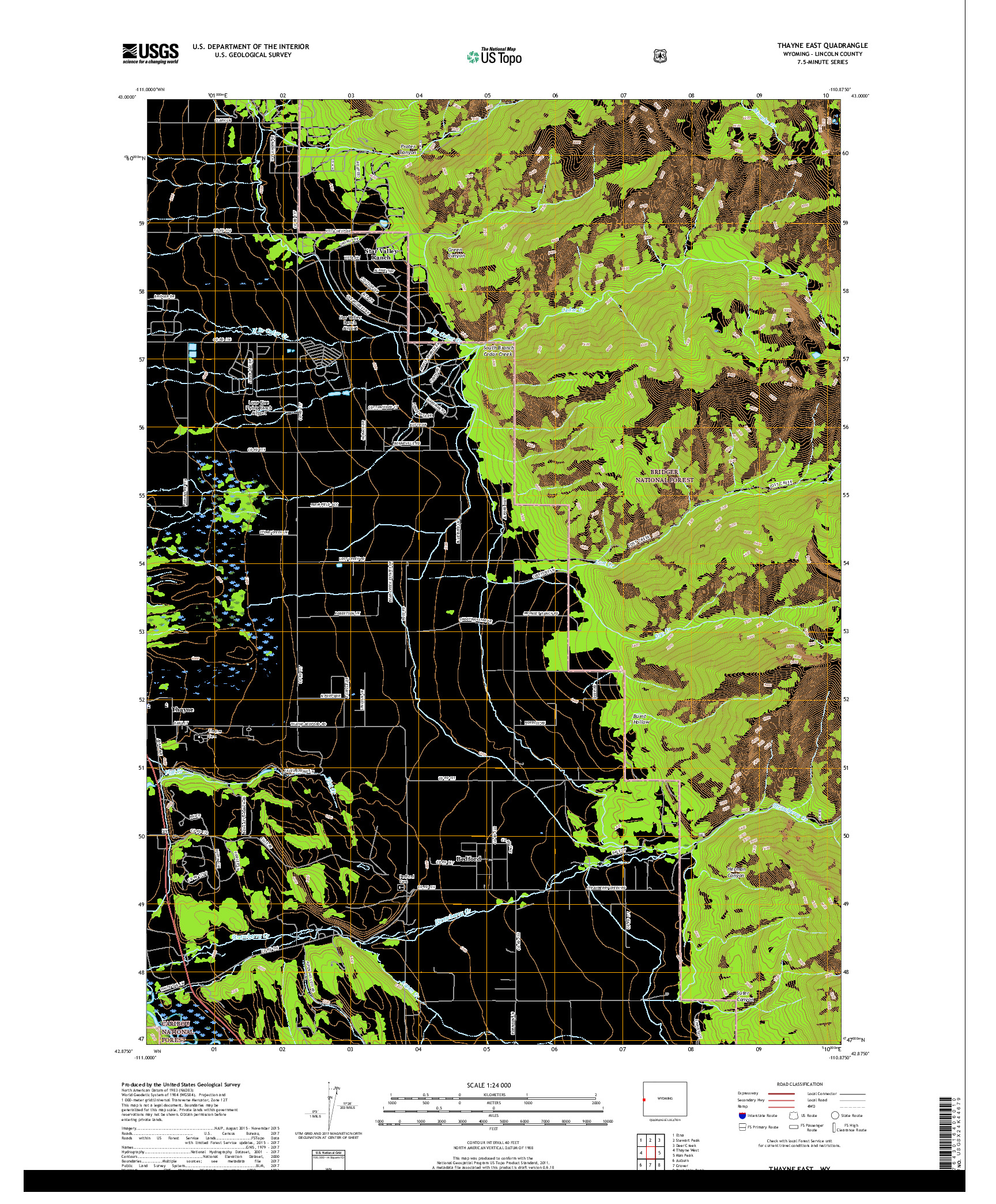 USGS US TOPO 7.5-MINUTE MAP FOR THAYNE EAST, WY 2018